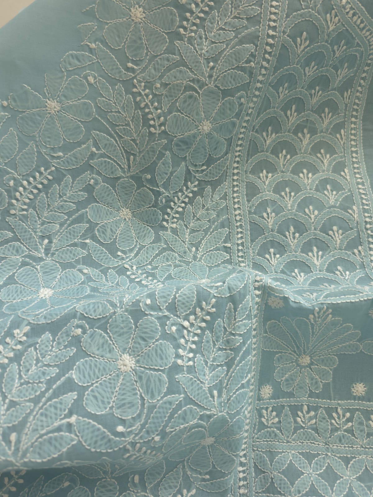 Grey Cotton full set with Fine chikankari Only