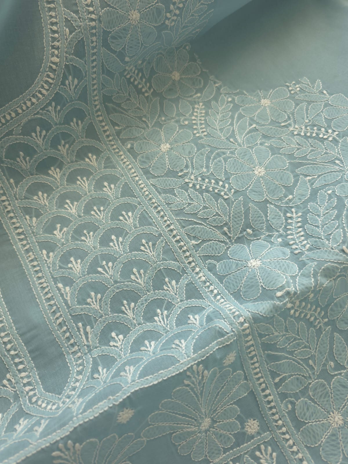 Grey Cotton full set with Fine chikankari Only