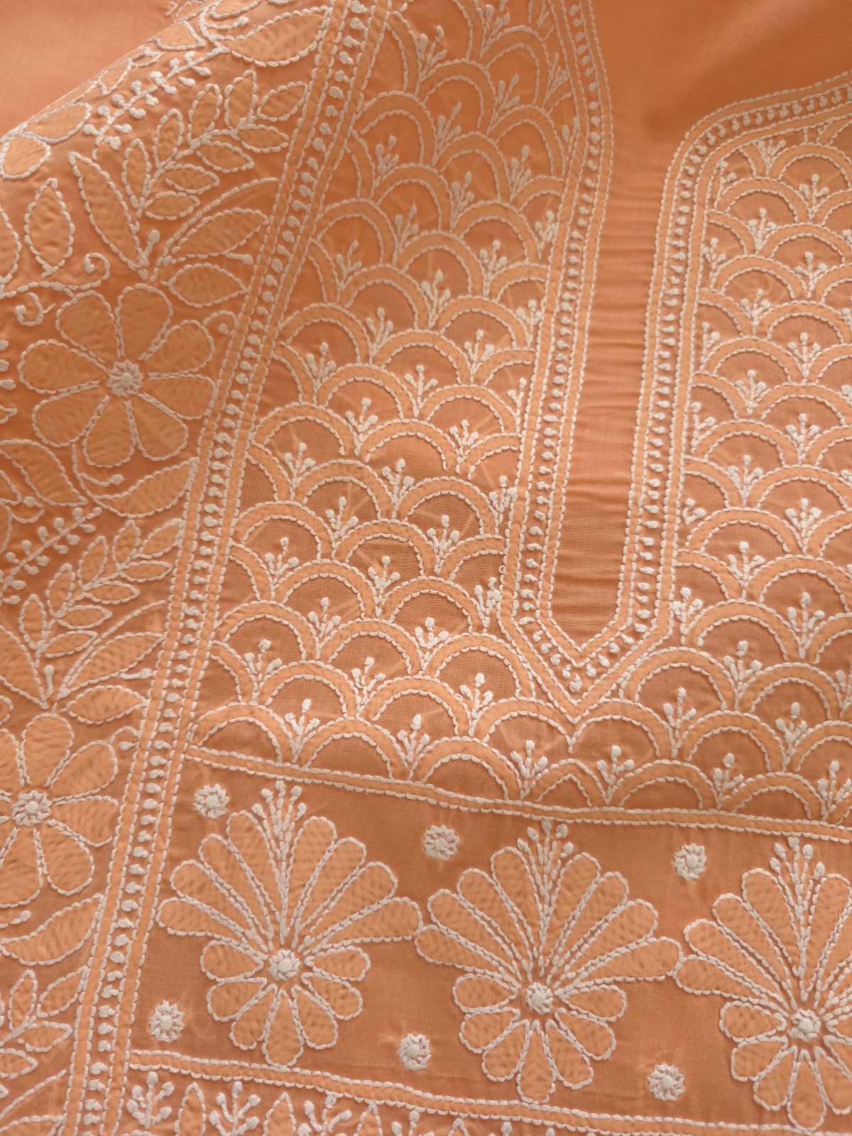 Brick Rust Color Cotton Full set with Fine Chikankari Only