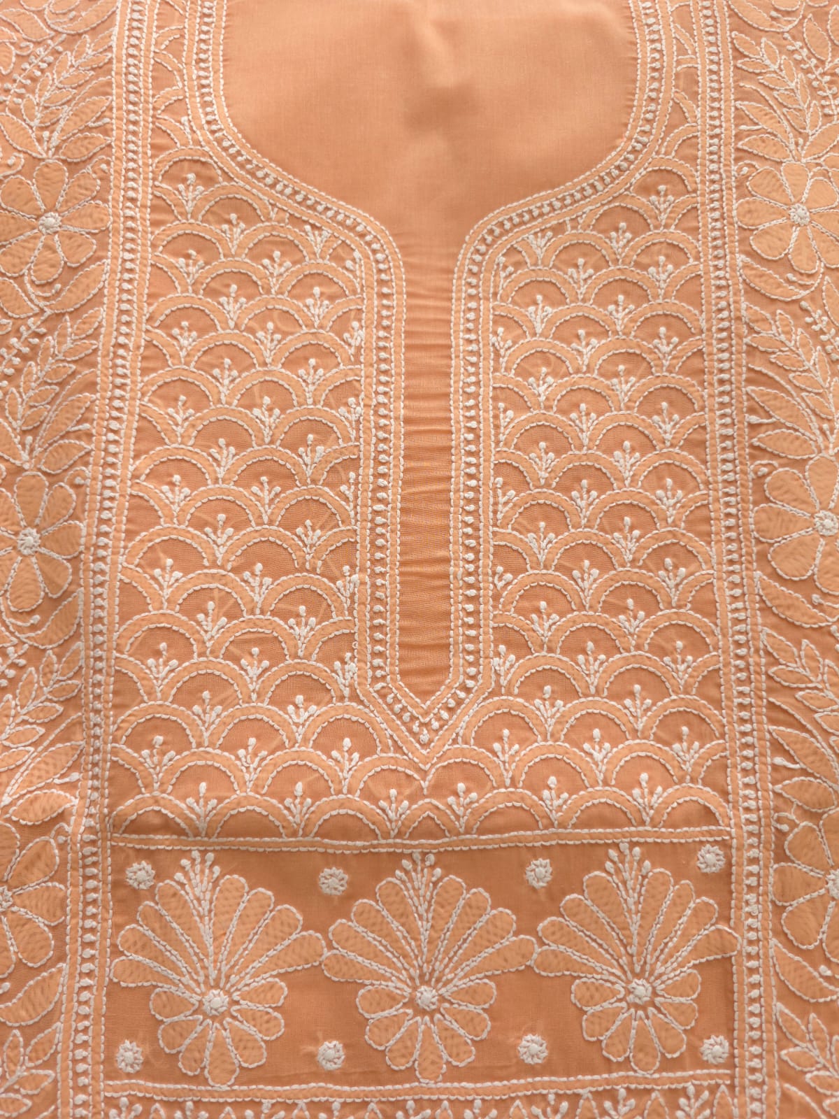 Brick Rust Color Cotton Full set with Fine Chikankari Only
