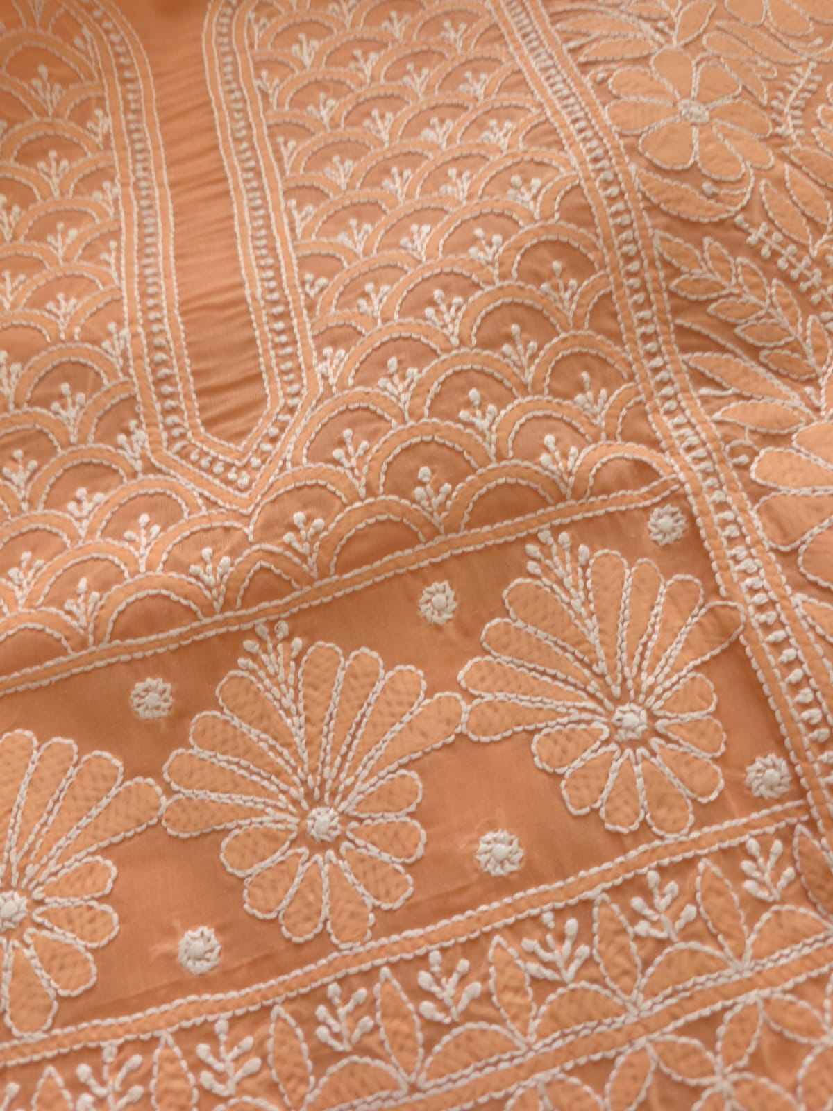 Brick Rust Color Cotton Full set with Fine Chikankari Only