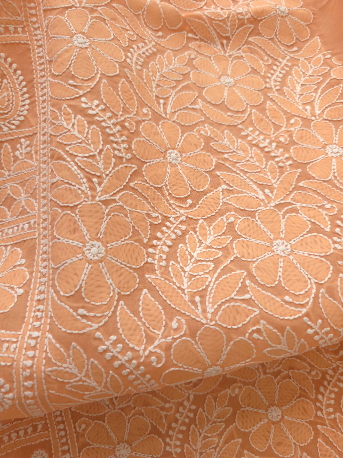Brick Rust Color Cotton Full set with Fine Chikankari Only