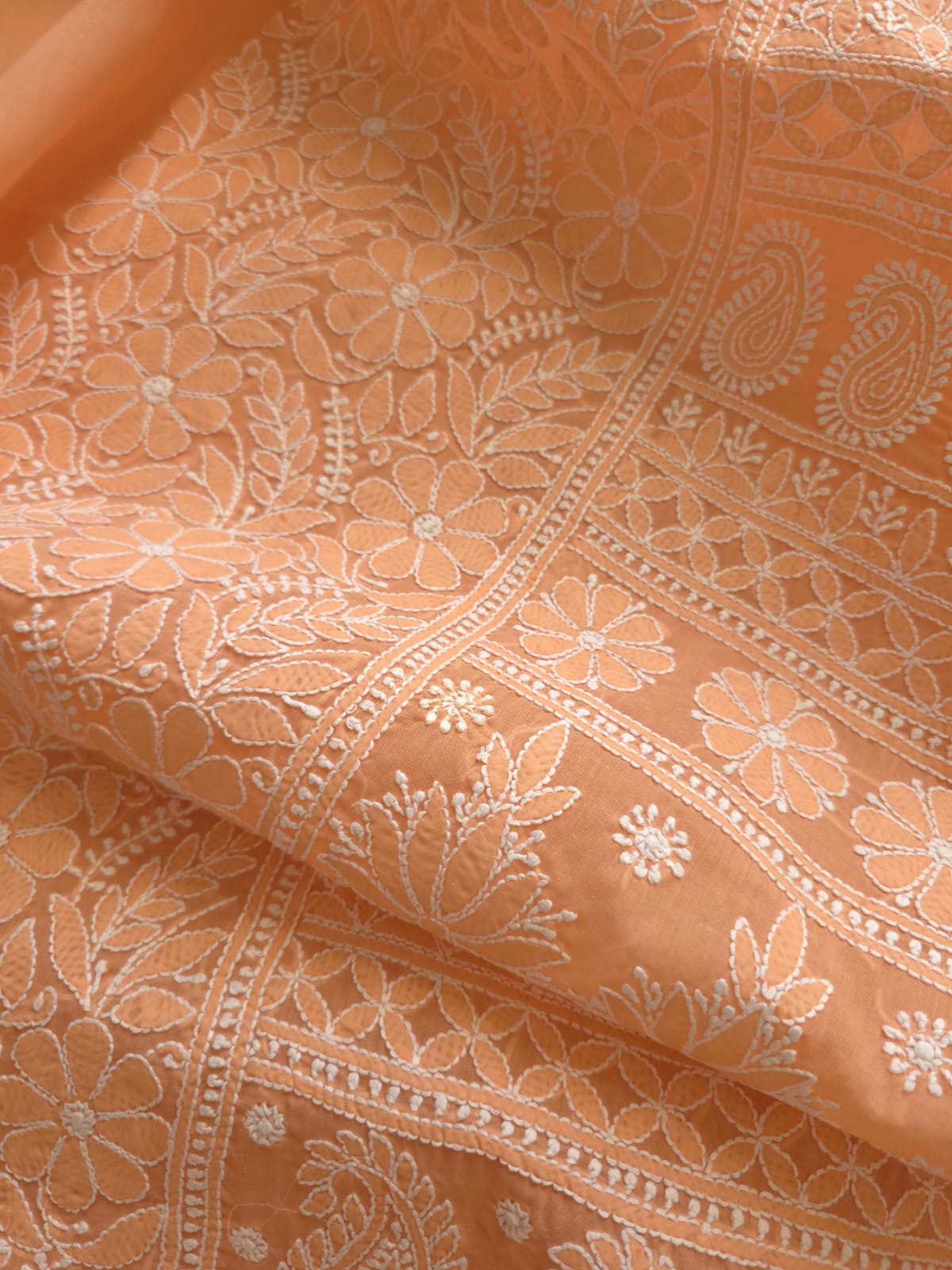 Brick Rust Color Cotton Full set with Fine Chikankari Only