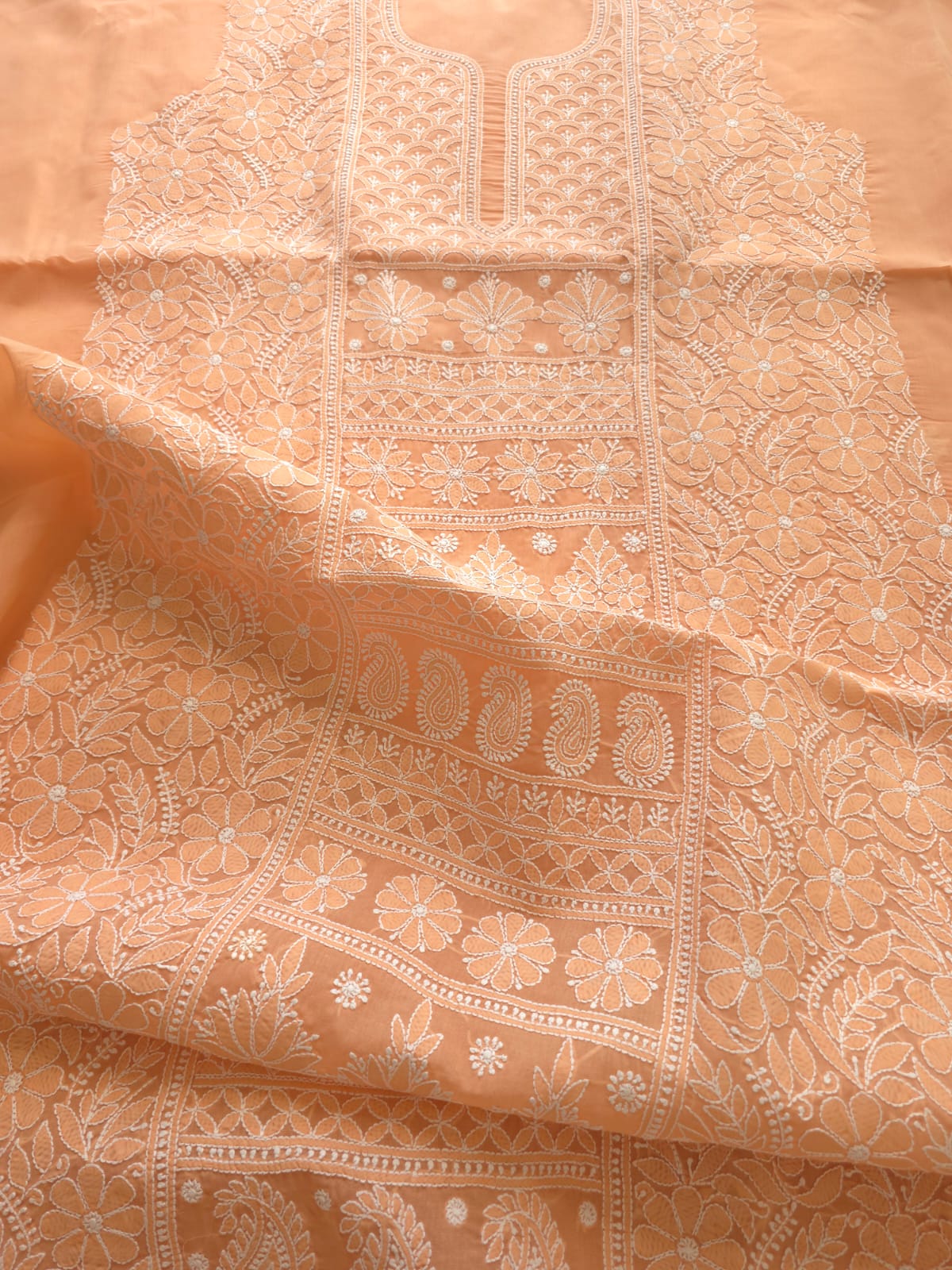 Brick Rust Color Cotton Full set with Fine Chikankari Only