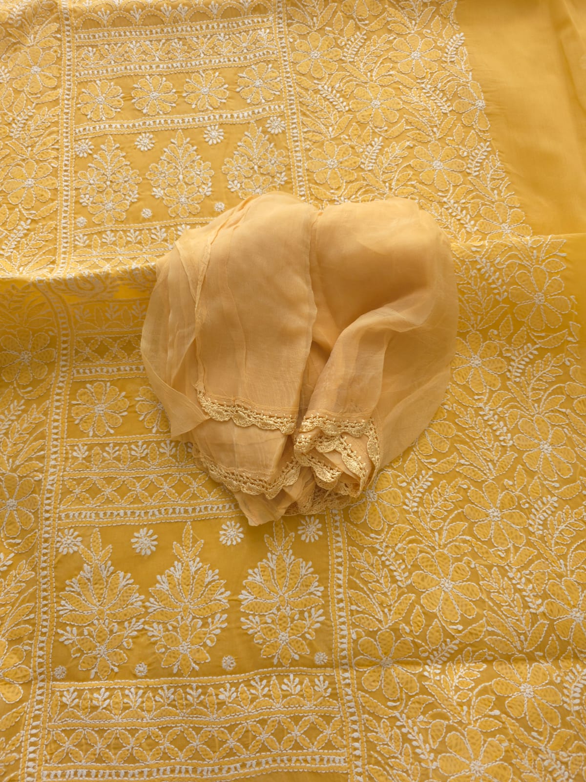 Mustard yellow Cotton full set with Fine Chikankari Only
