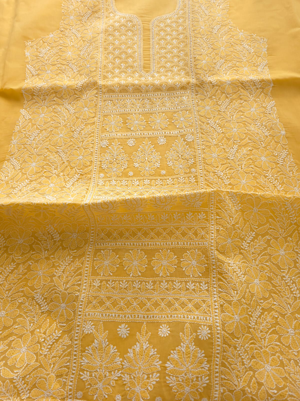 Mustard yellow Cotton full set with Fine Chikankari Only