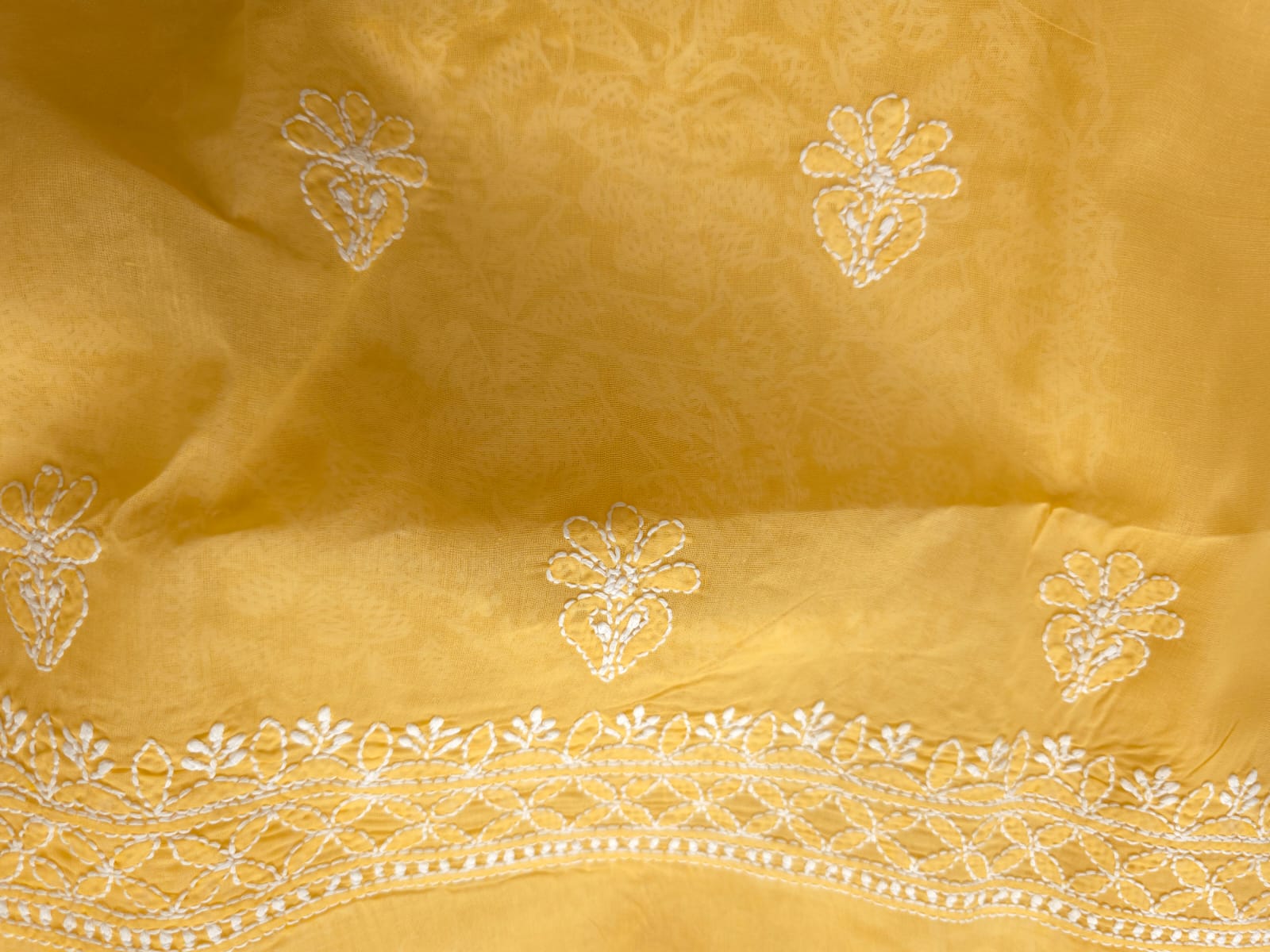 Mustard yellow Cotton full set with Fine Chikankari Only