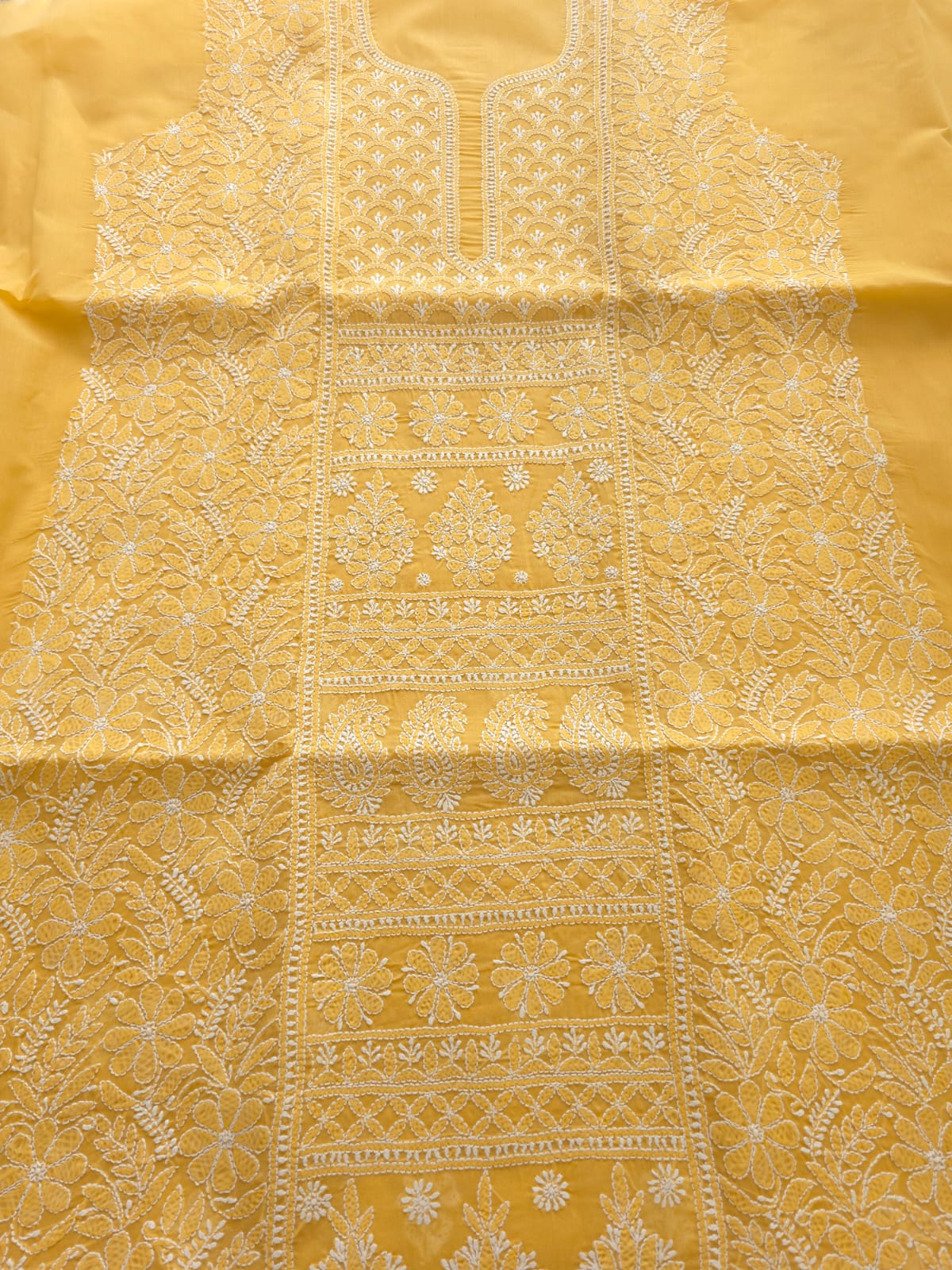 Mustard yellow Cotton full set with Fine Chikankari Only