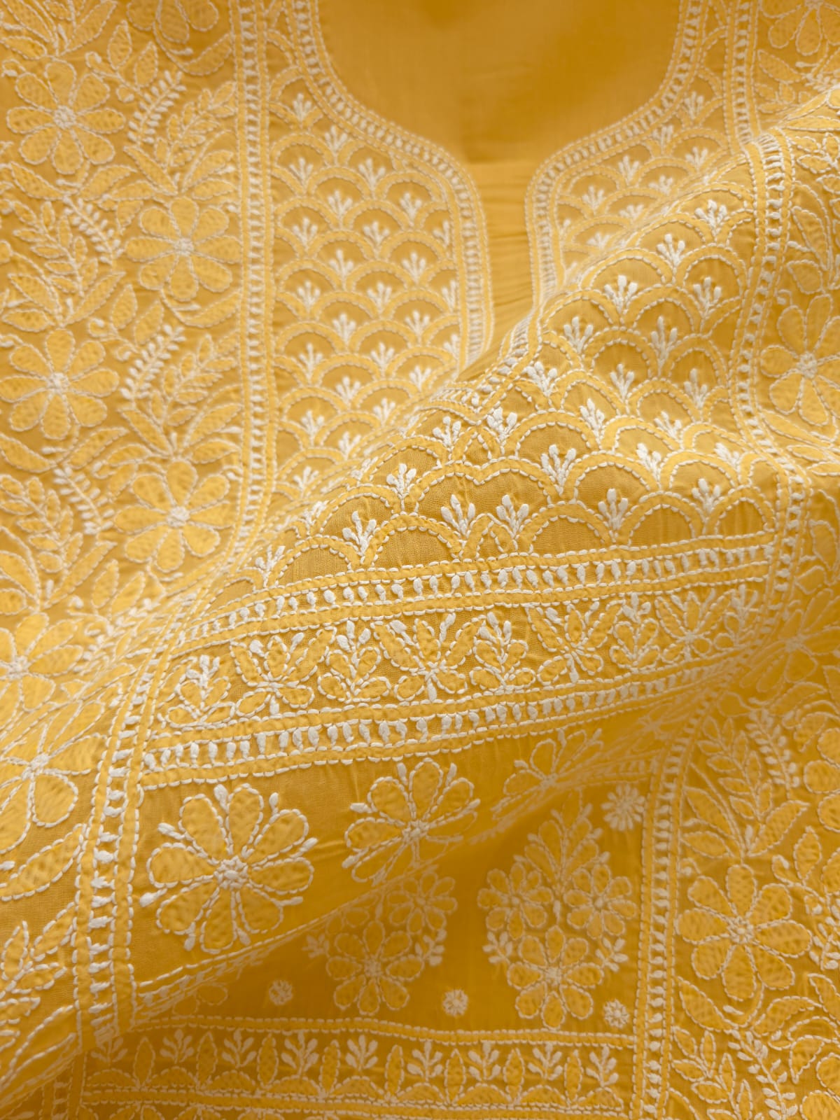 Mustard yellow Cotton full set with Fine Chikankari Only