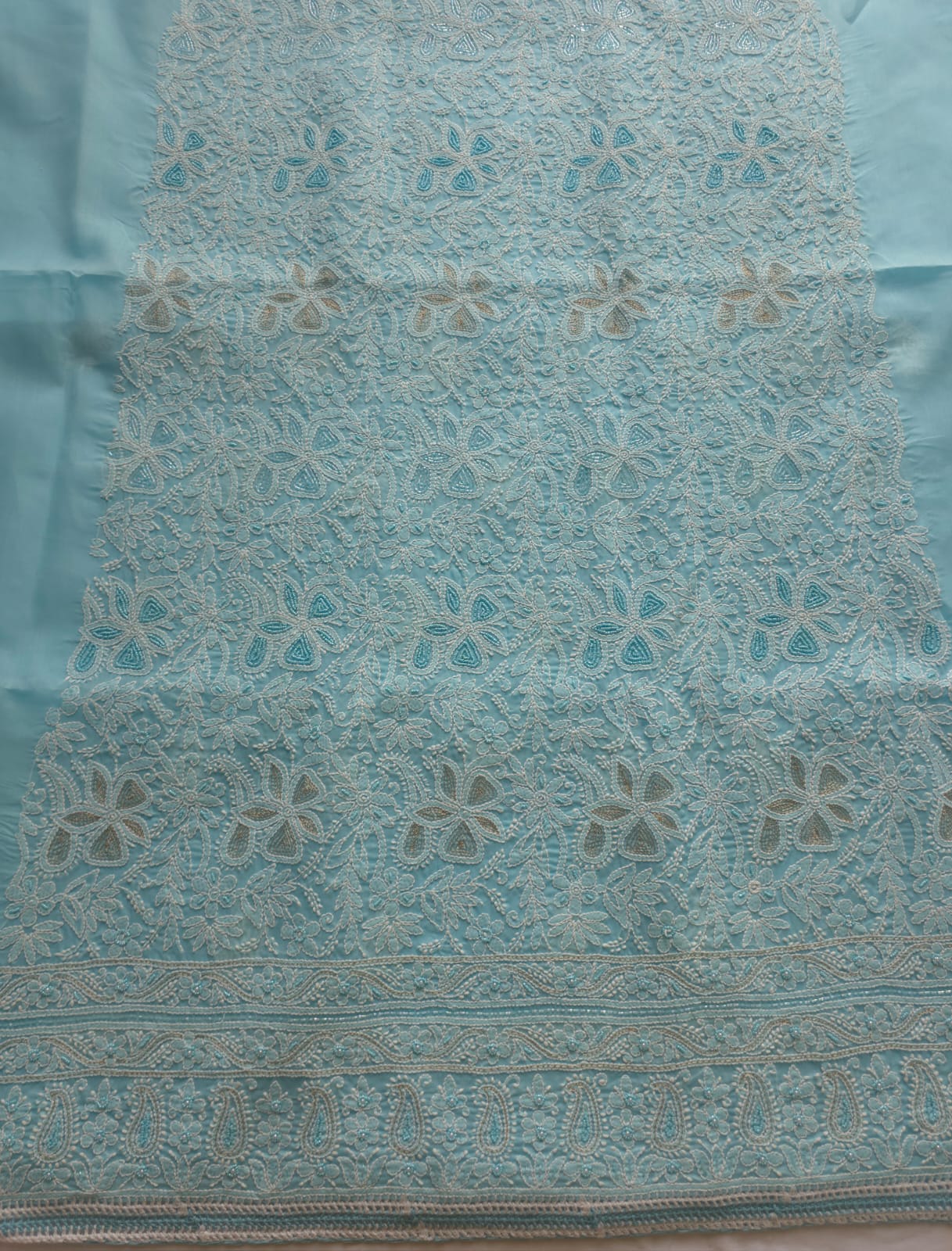 Blue Cotton Full set with intricate chikankari with heavy cutdana and sequins