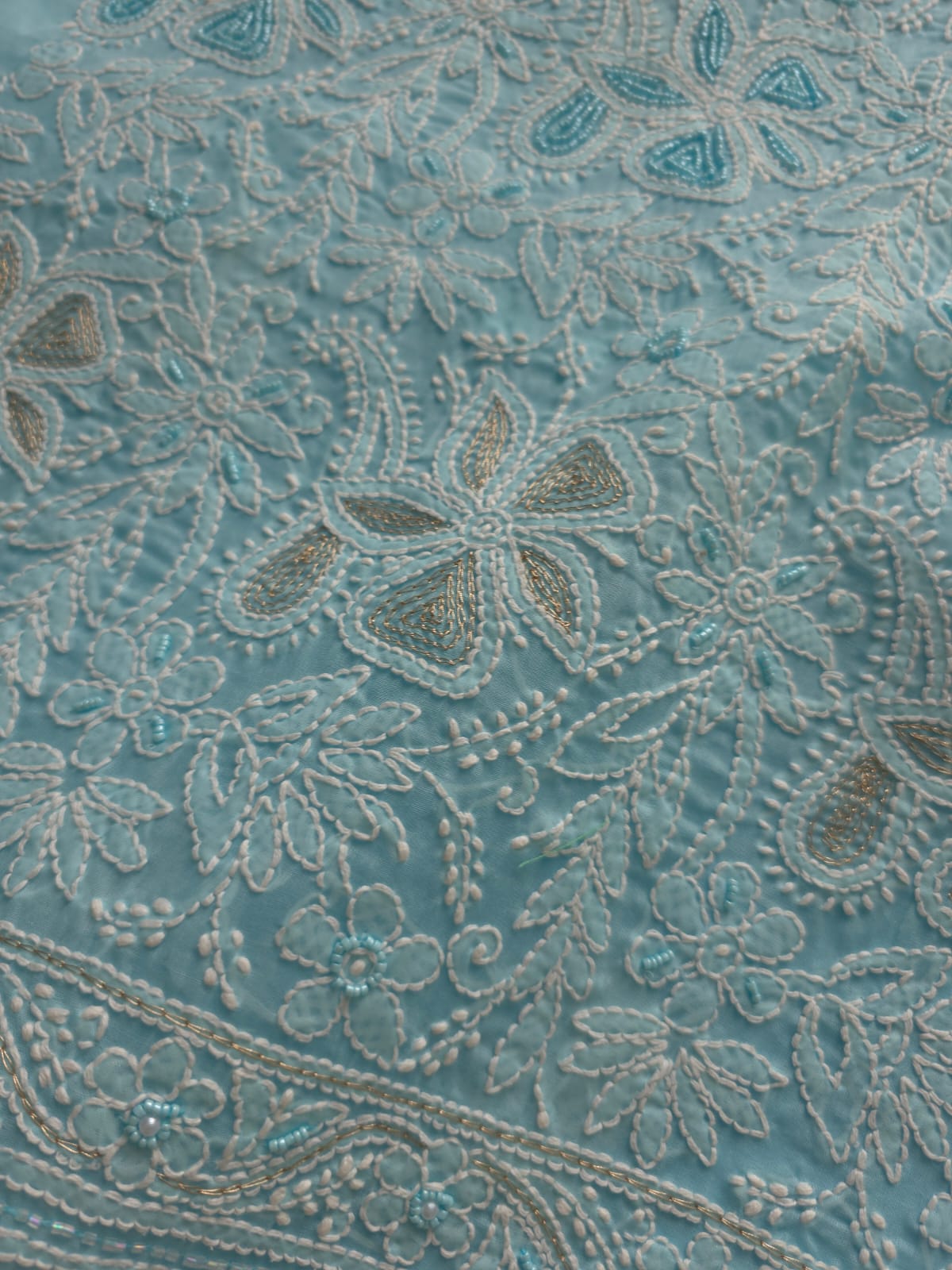 Blue Cotton Full set with intricate chikankari with heavy cutdana and sequins