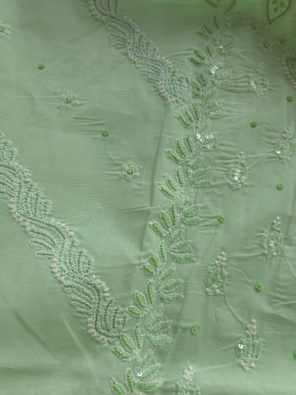 Sage Green Cotton Full suit with Embellishments