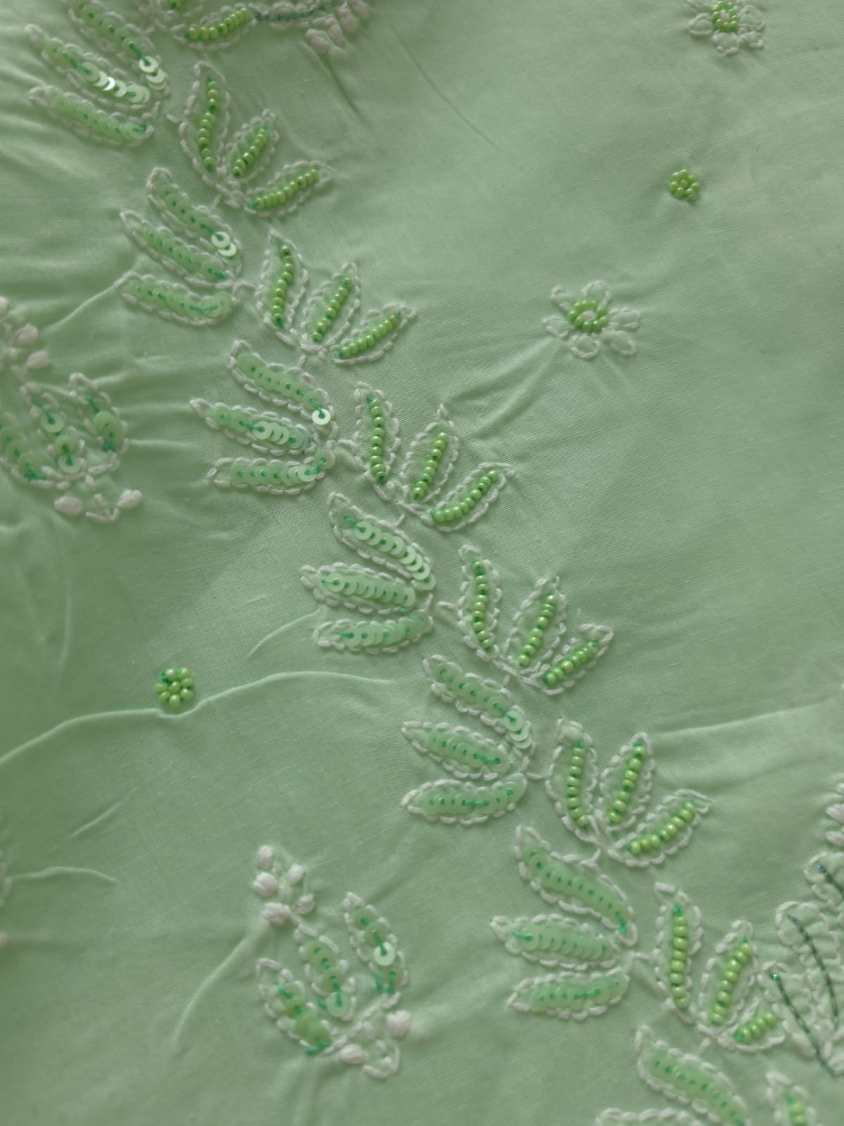 Sage Green Cotton Full suit with Embellishments