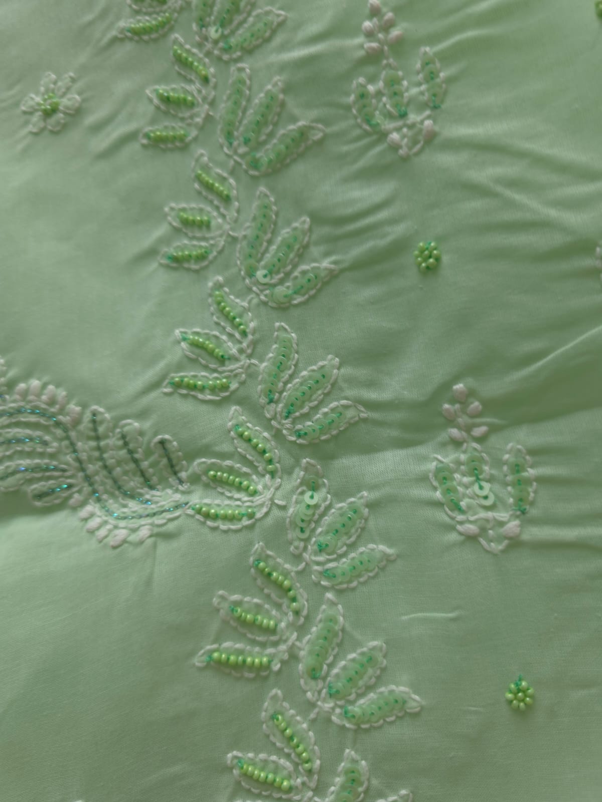 Sage Green Cotton Full suit with Embellishments