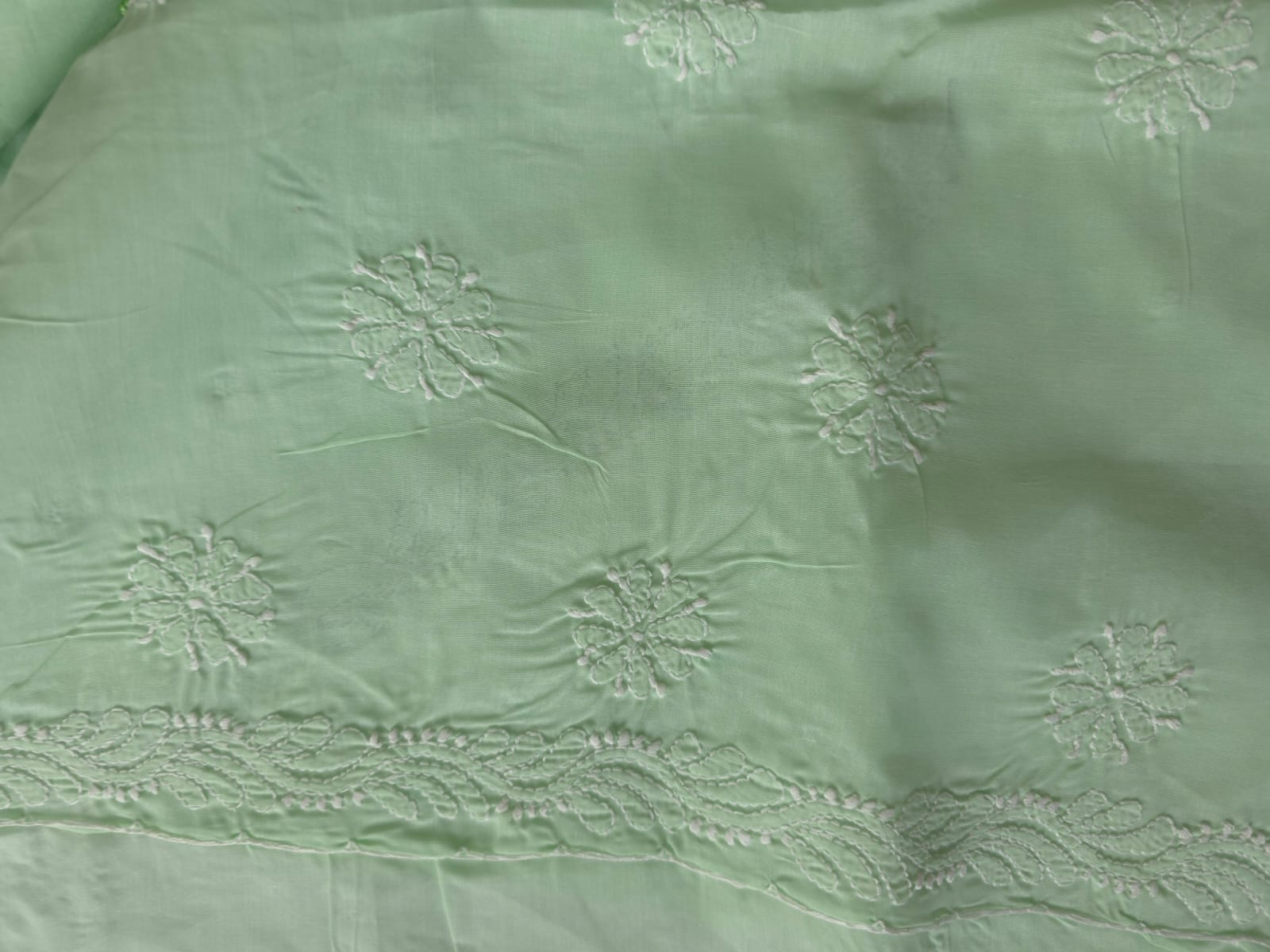 Sage Green Cotton Full suit with Embellishments