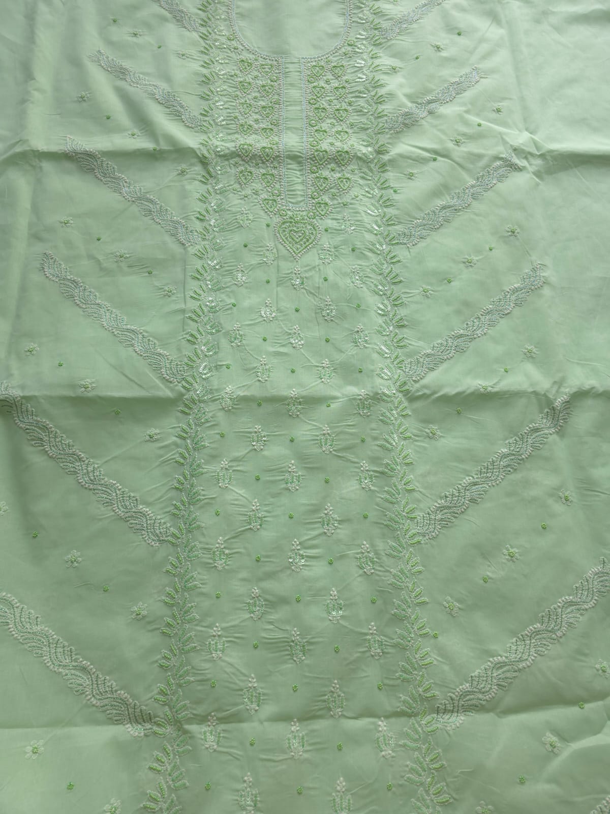 Sage Green Cotton Full suit with Embellishments