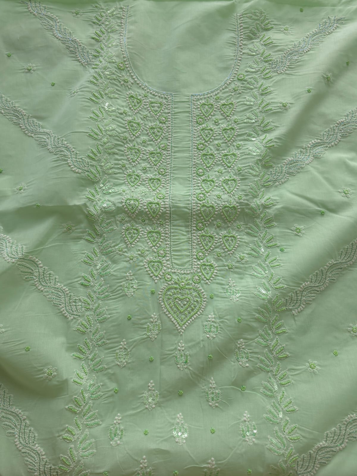 Sage Green Cotton Full suit with Embellishments