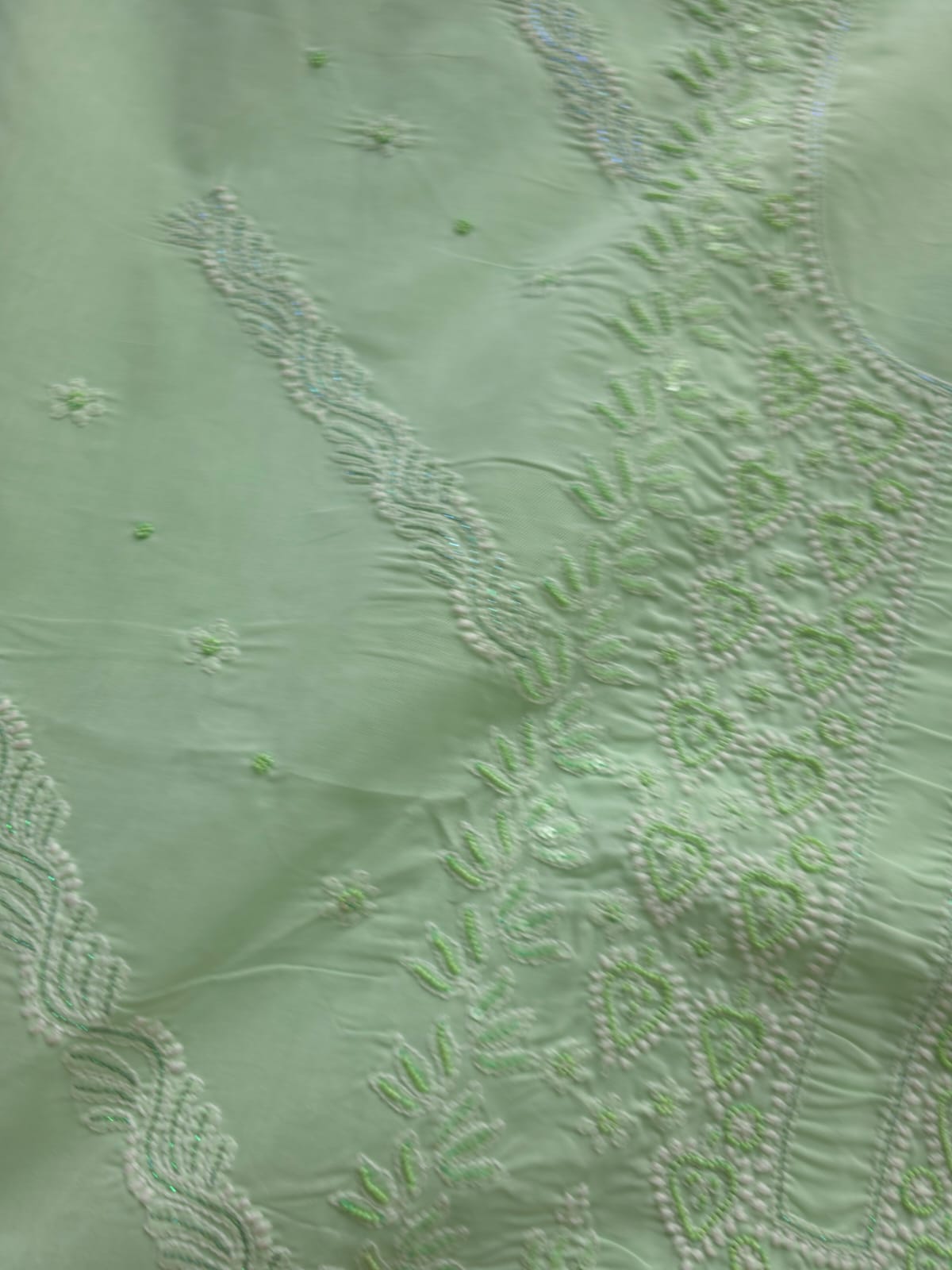 Sage Green Cotton Full suit with Embellishments