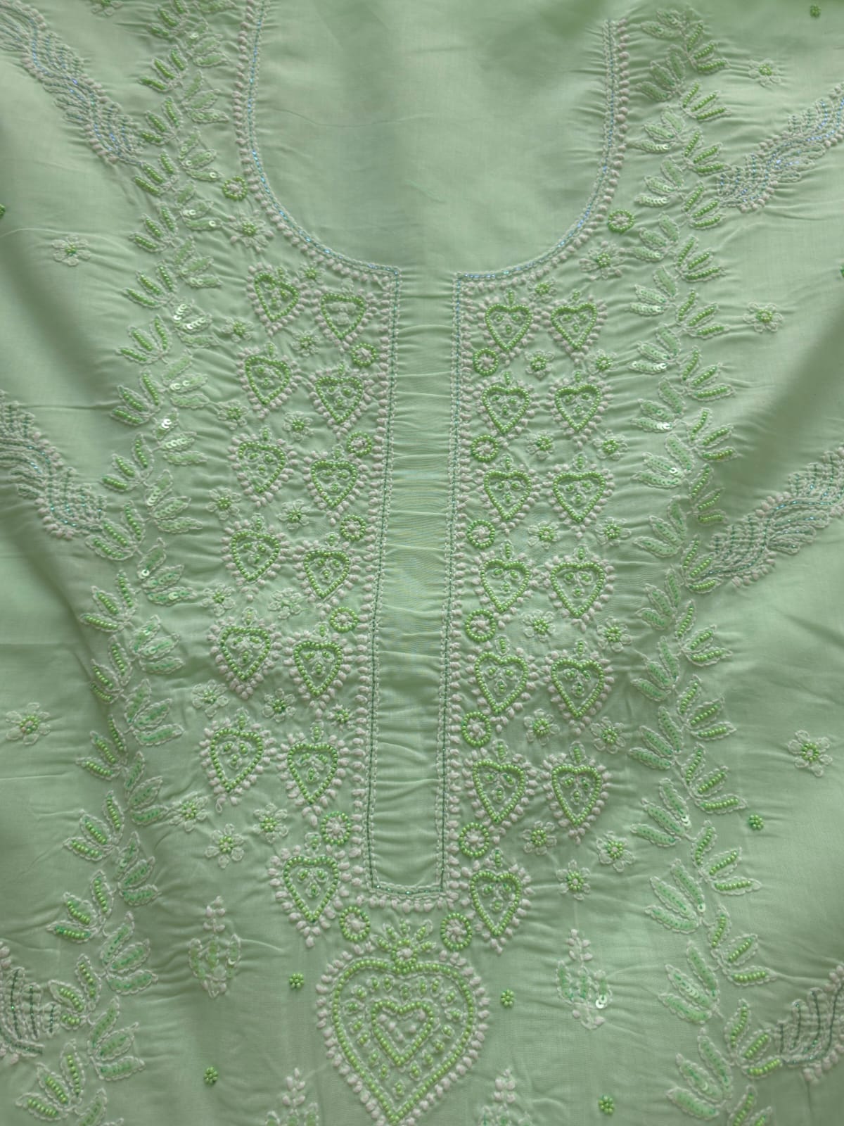 Sage Green Cotton Full suit with Embellishments