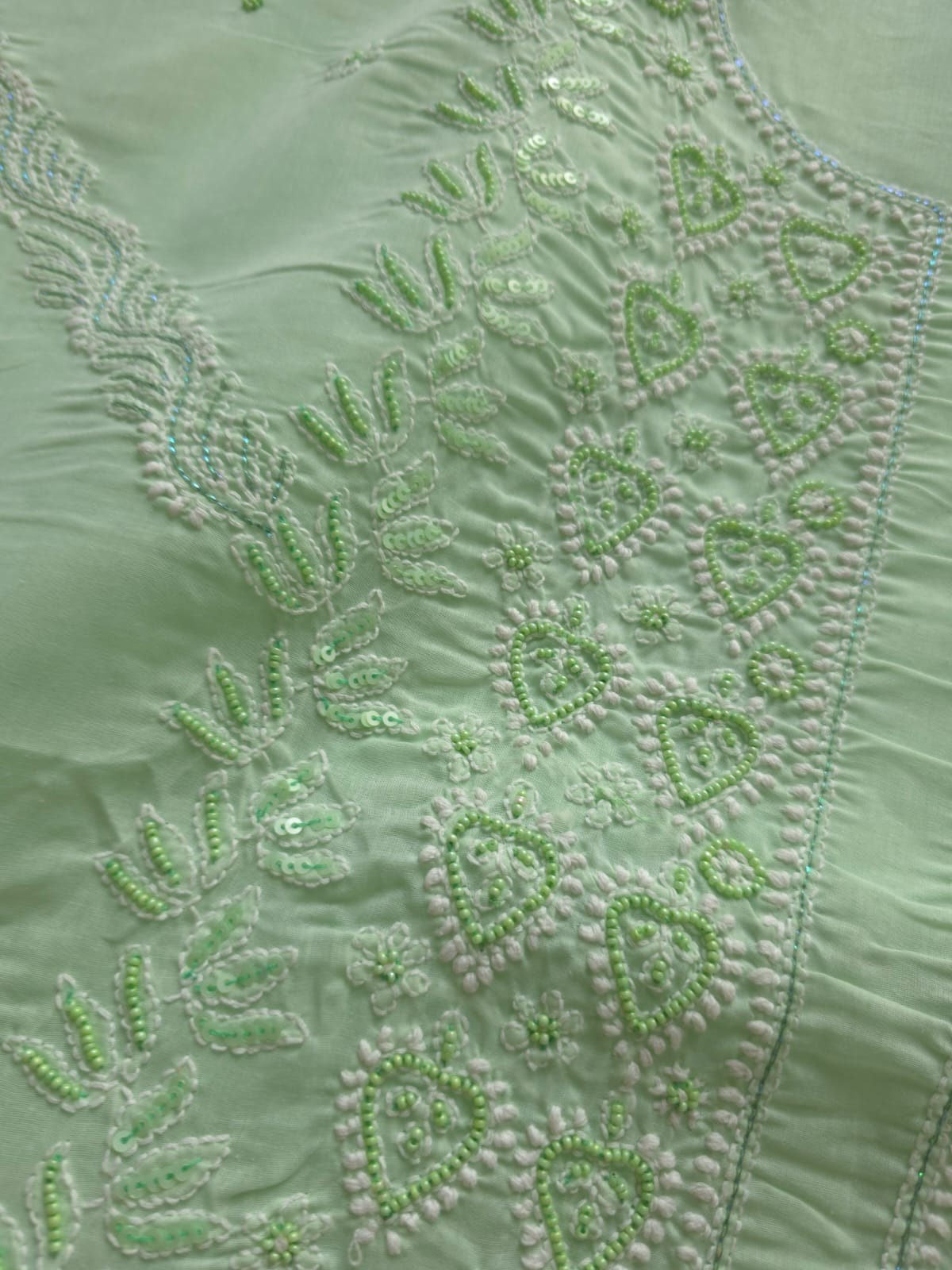 Sage Green Cotton Full suit with Embellishments