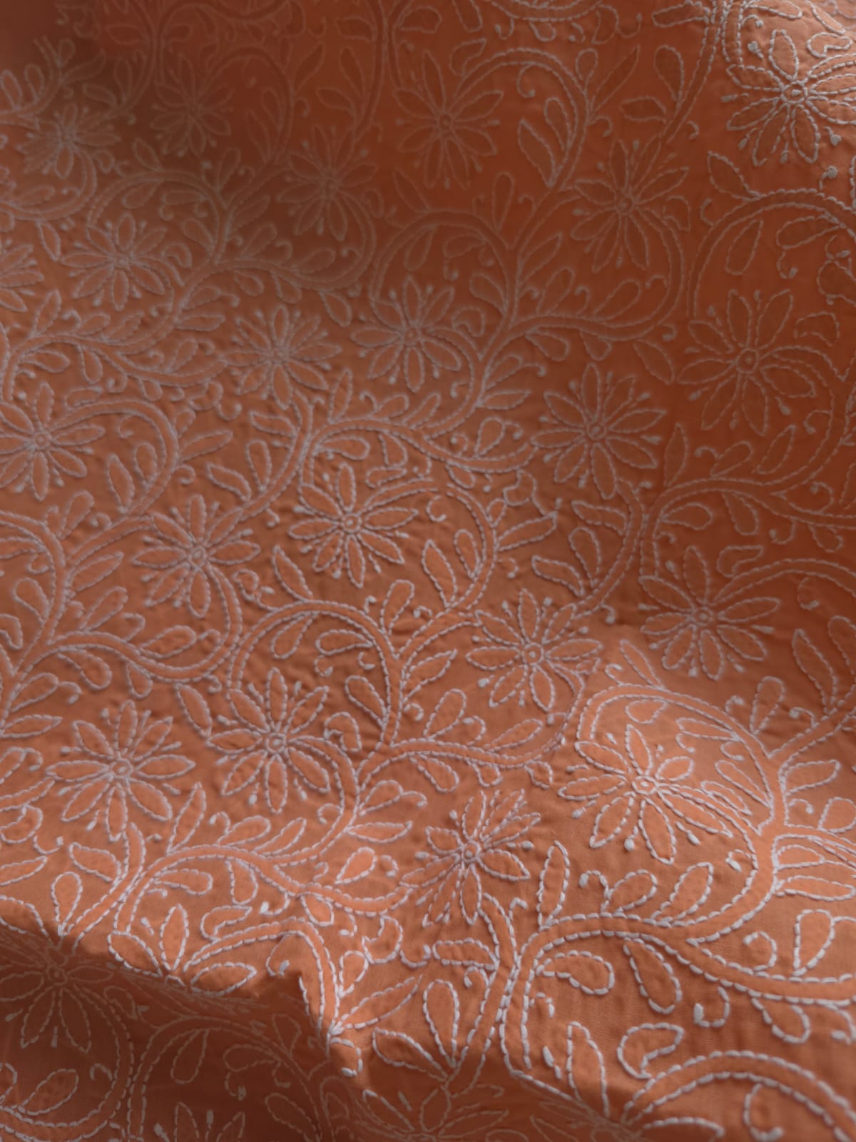 Rust color Cotton fine chikankari jaalwork kurta fabric