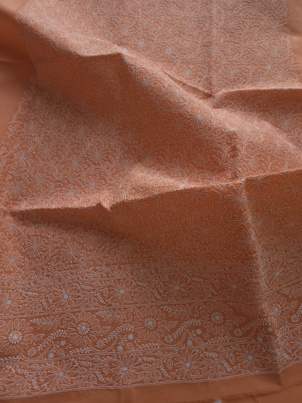 Rust color Cotton fine chikankari jaalwork kurta fabric
