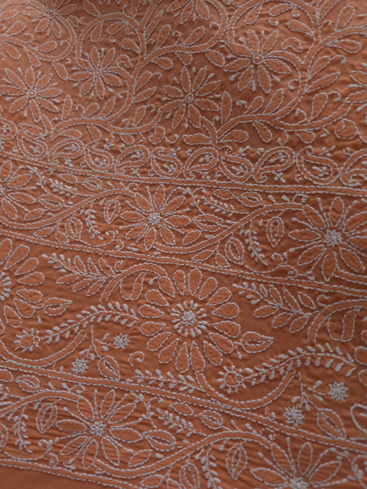 Rust color Cotton fine chikankari jaalwork kurta fabric