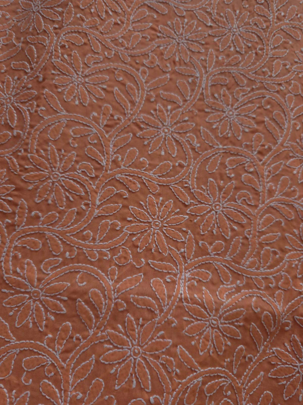 Rust color Cotton fine chikankari jaalwork kurta fabric