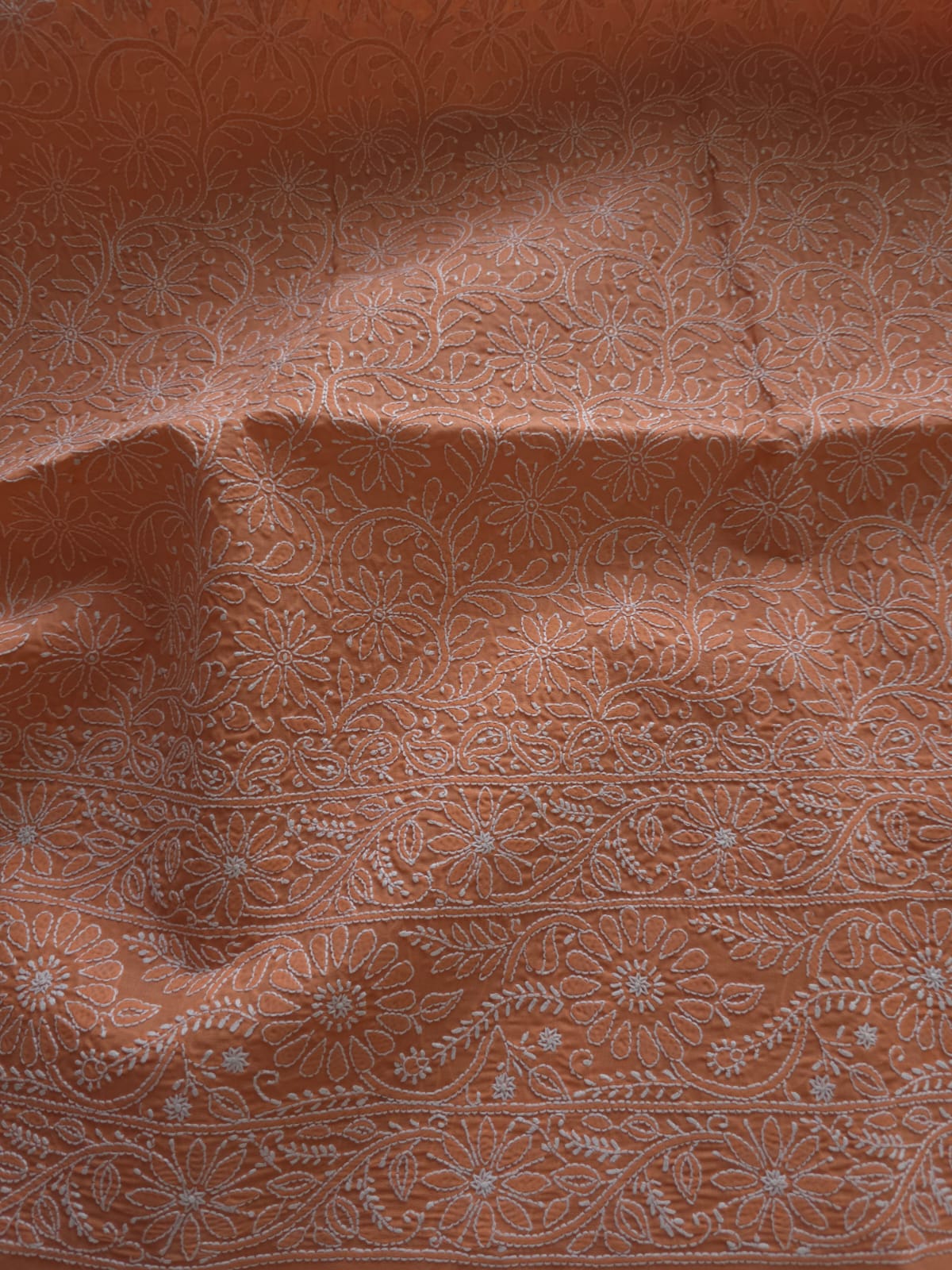 Rust color Cotton fine chikankari jaalwork kurta fabric
