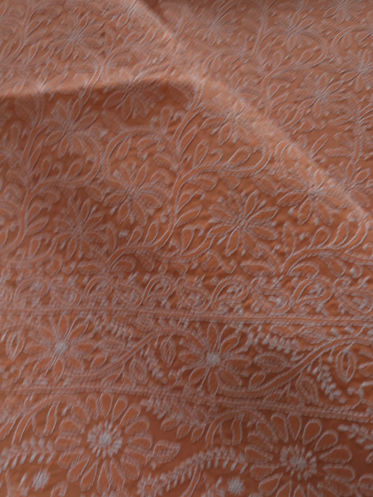 Rust color Cotton fine chikankari jaalwork kurta fabric