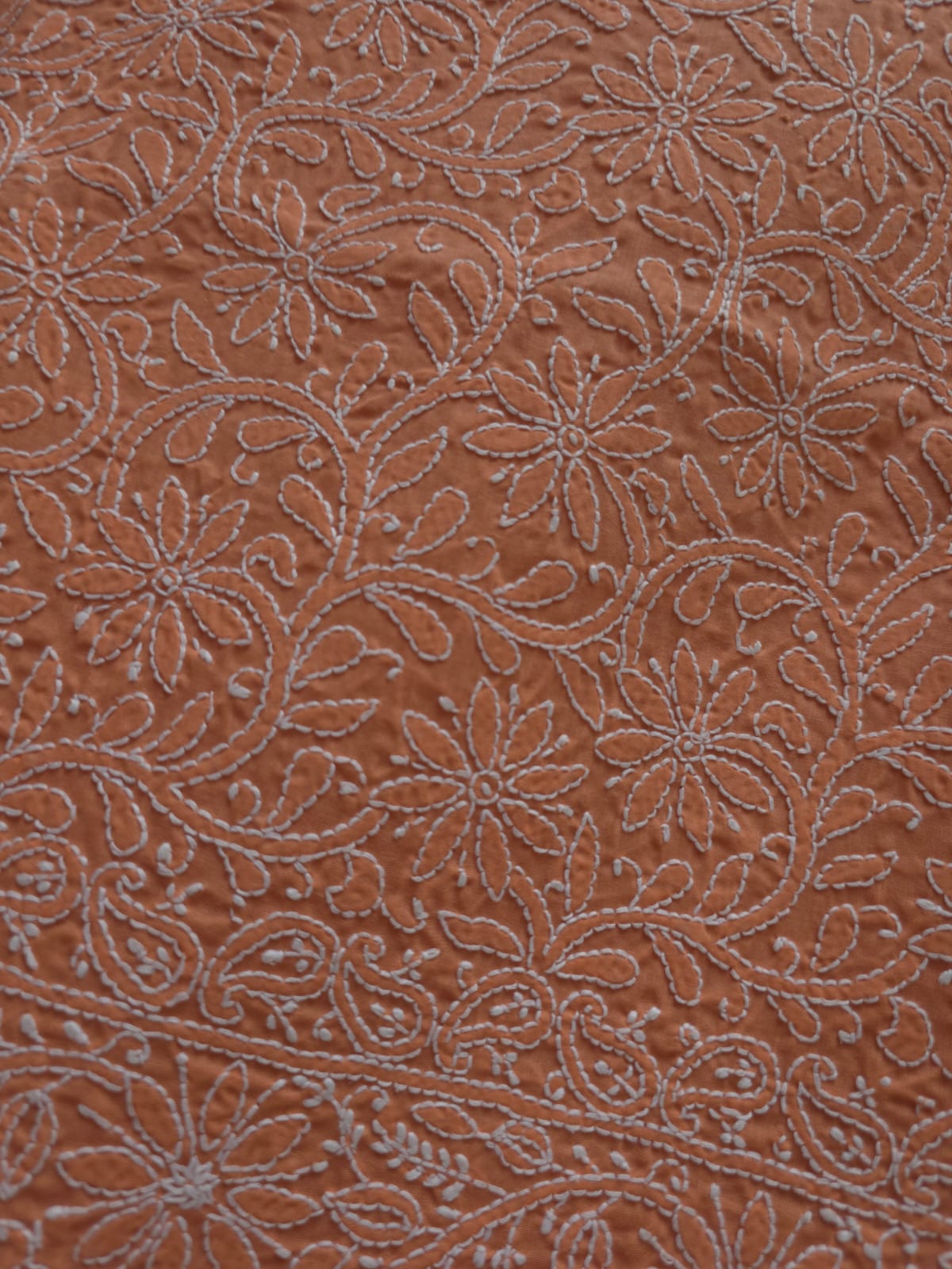 Rust color Cotton fine chikankari jaalwork kurta fabric