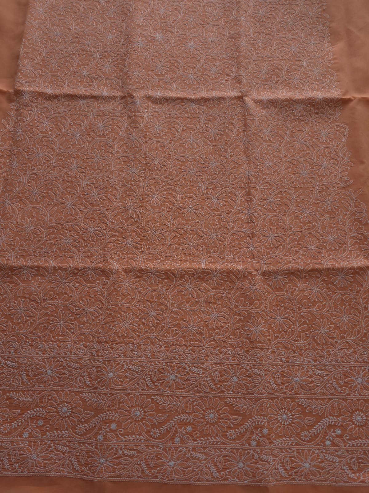 Rust color Cotton fine chikankari jaalwork kurta fabric