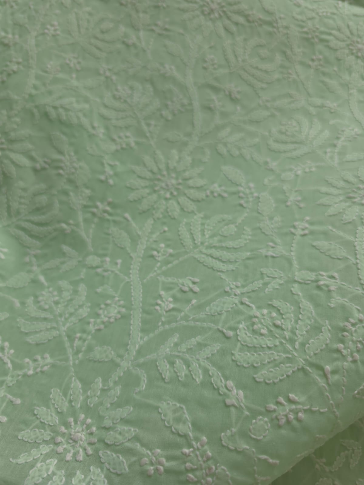 Mint Green Cotton Fine work chikankari jaalwork kurta fabric