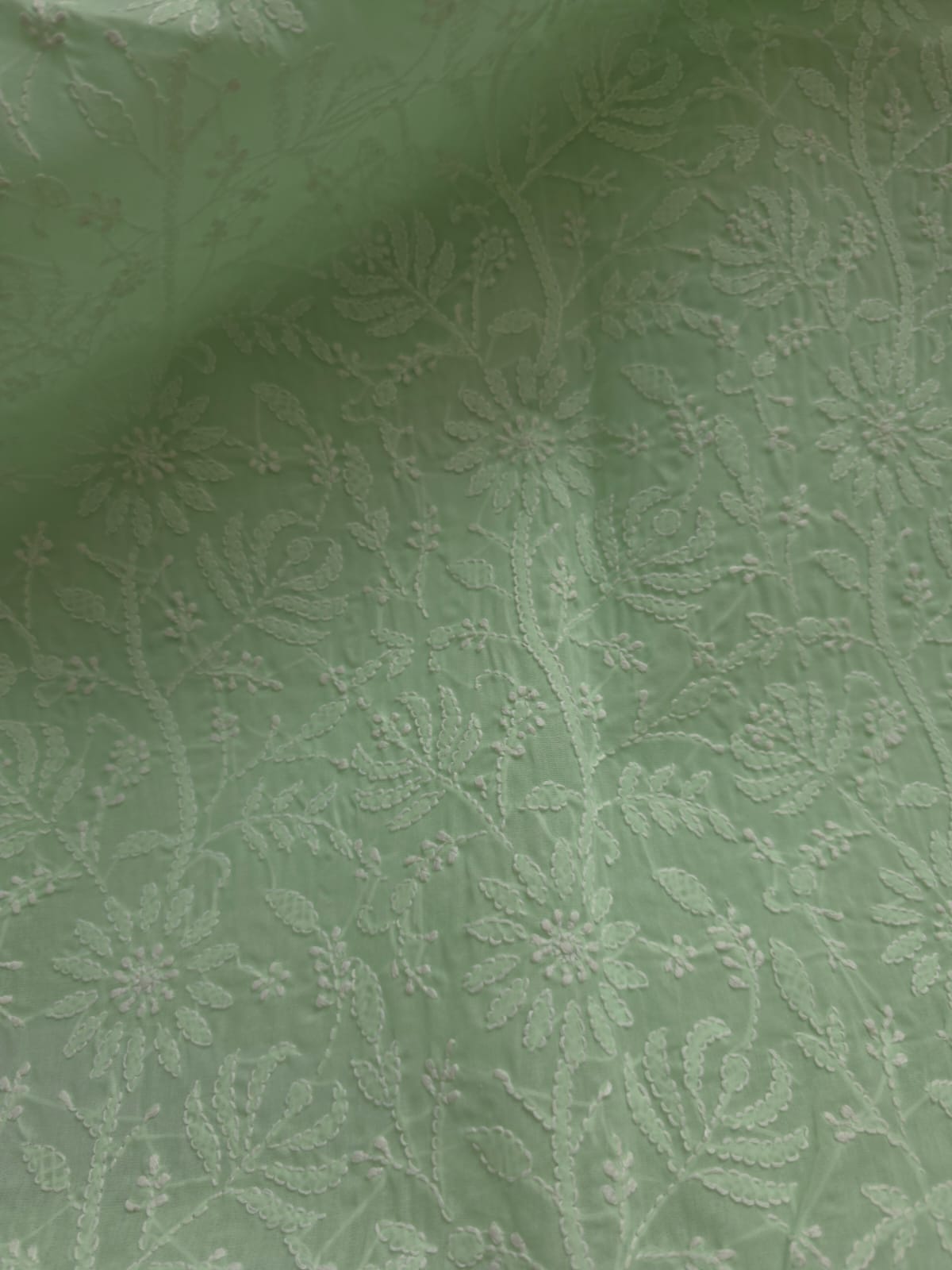 Mint Green Cotton Fine work chikankari jaalwork kurta fabric