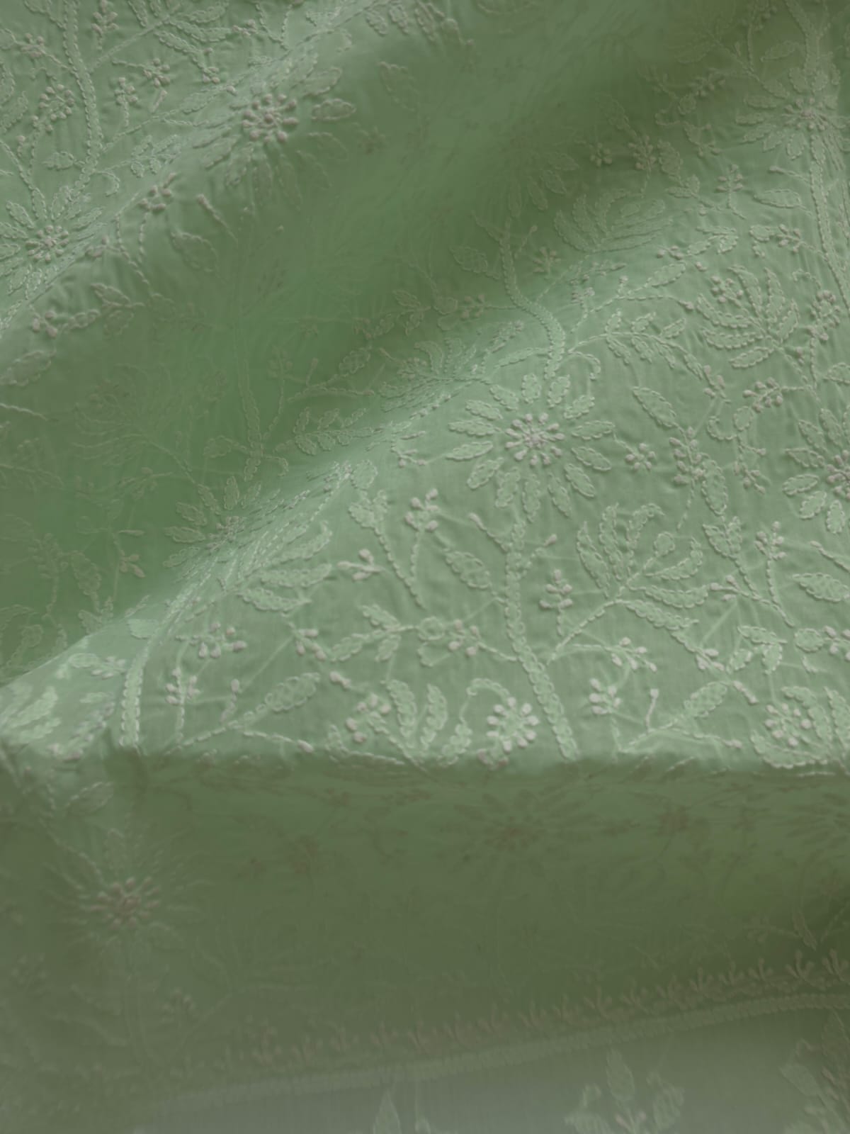 Mint Green Cotton Fine work chikankari jaalwork kurta fabric