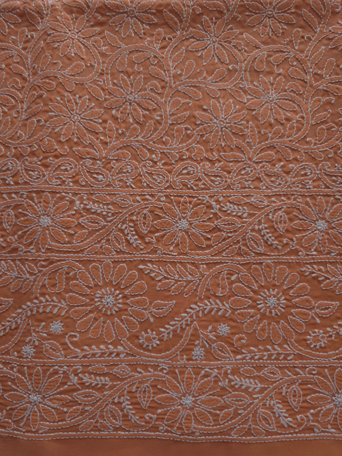 Rust color Cotton fine chikankari jaalwork kurta fabric