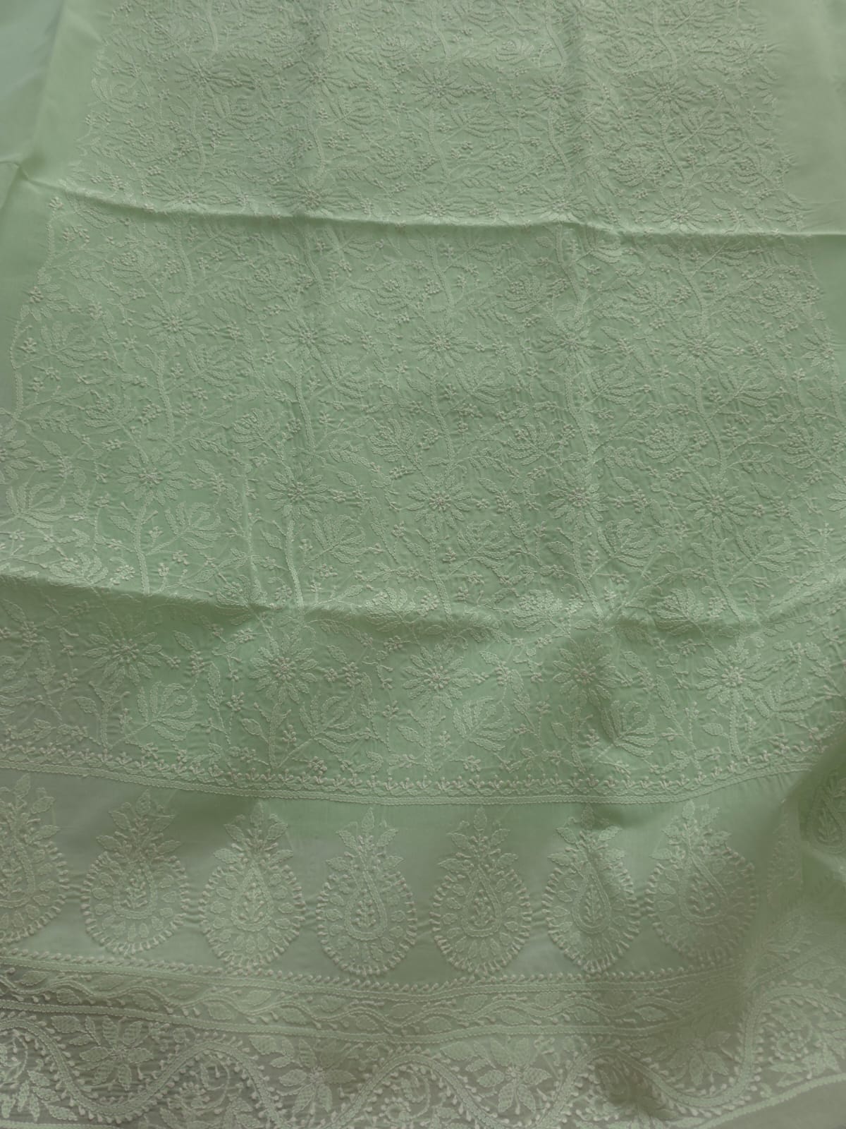 Mint Green Cotton Fine work chikankari jaalwork kurta fabric