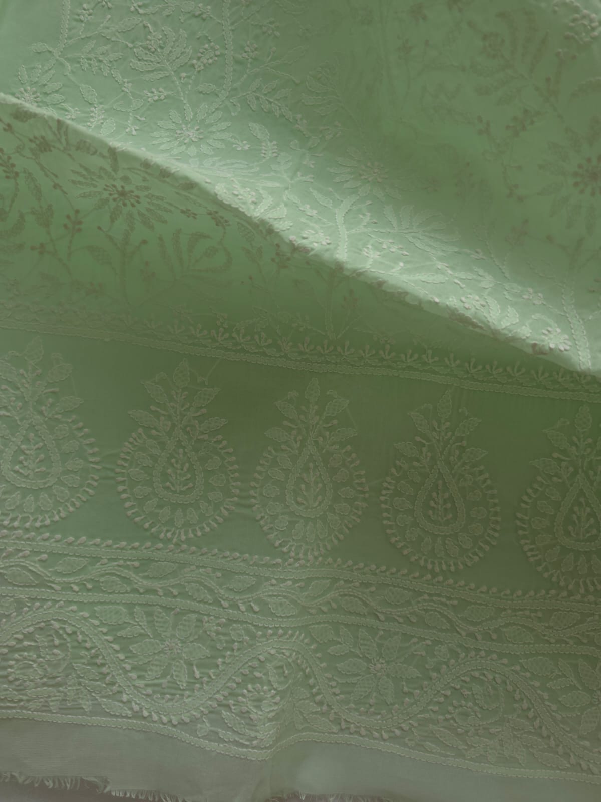 Mint Green Cotton Fine work chikankari jaalwork kurta fabric