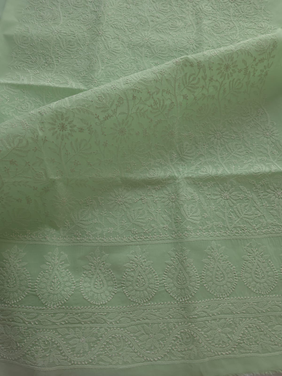 Mint Green Cotton Fine work chikankari jaalwork kurta fabric