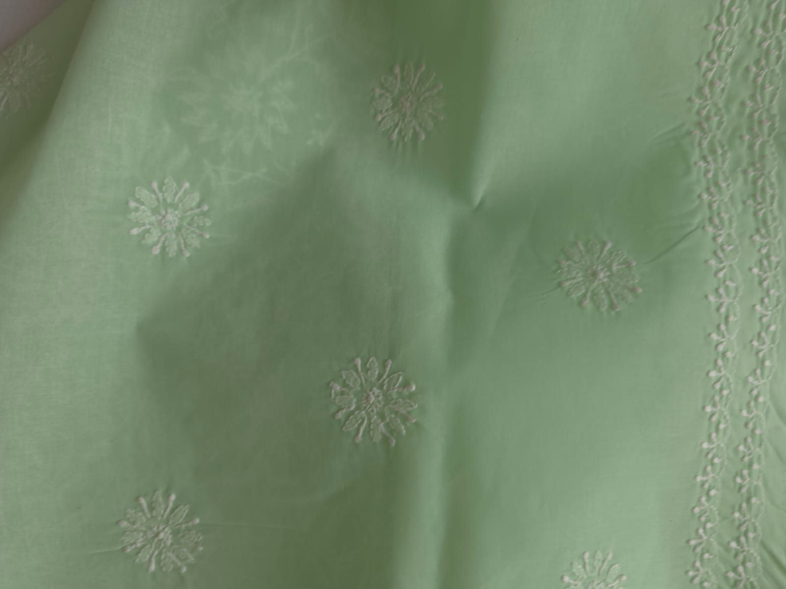 Mint Green Cotton Fine work chikankari jaalwork kurta fabric
