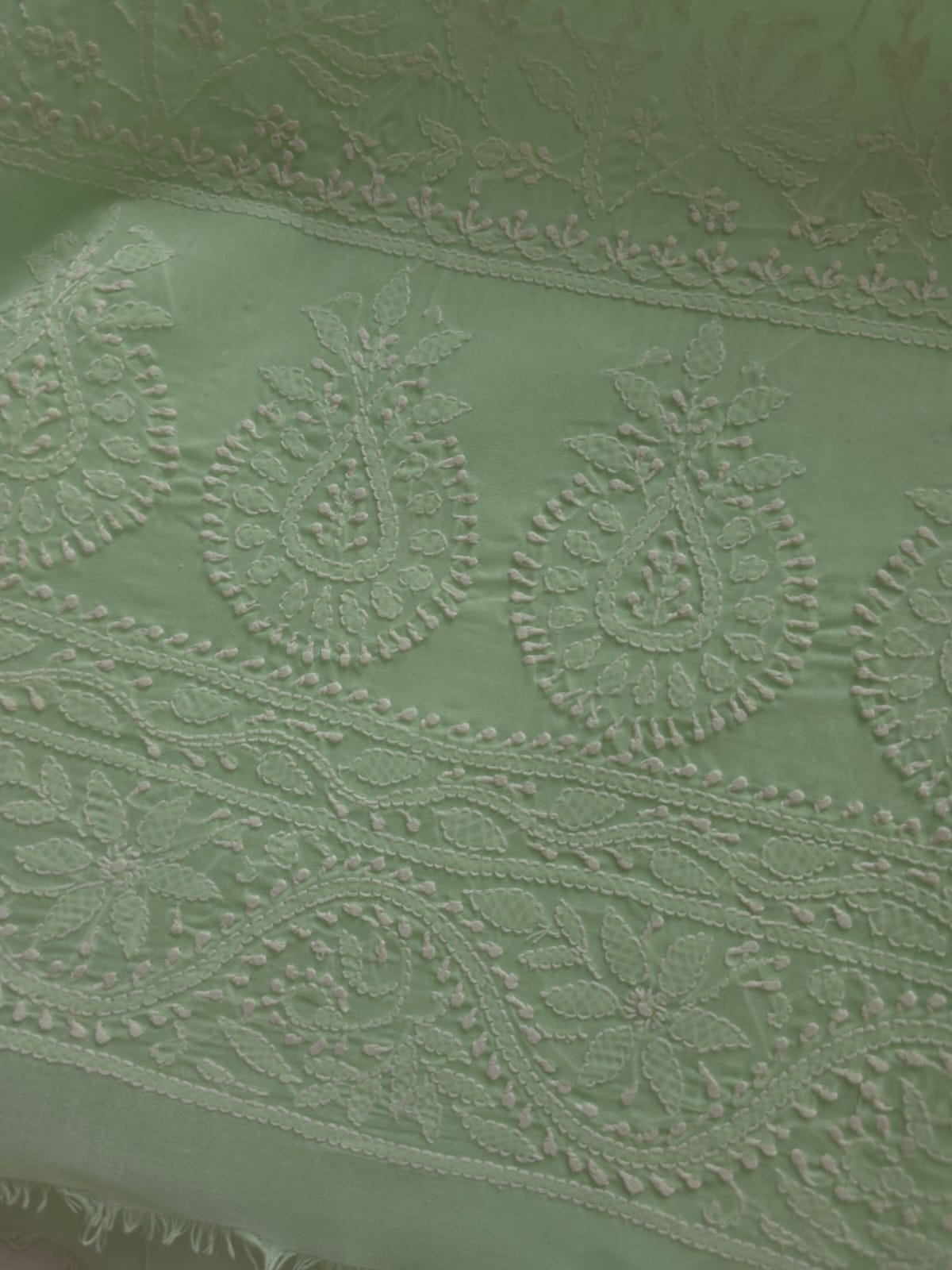 Mint Green Cotton Fine work chikankari jaalwork kurta fabric
