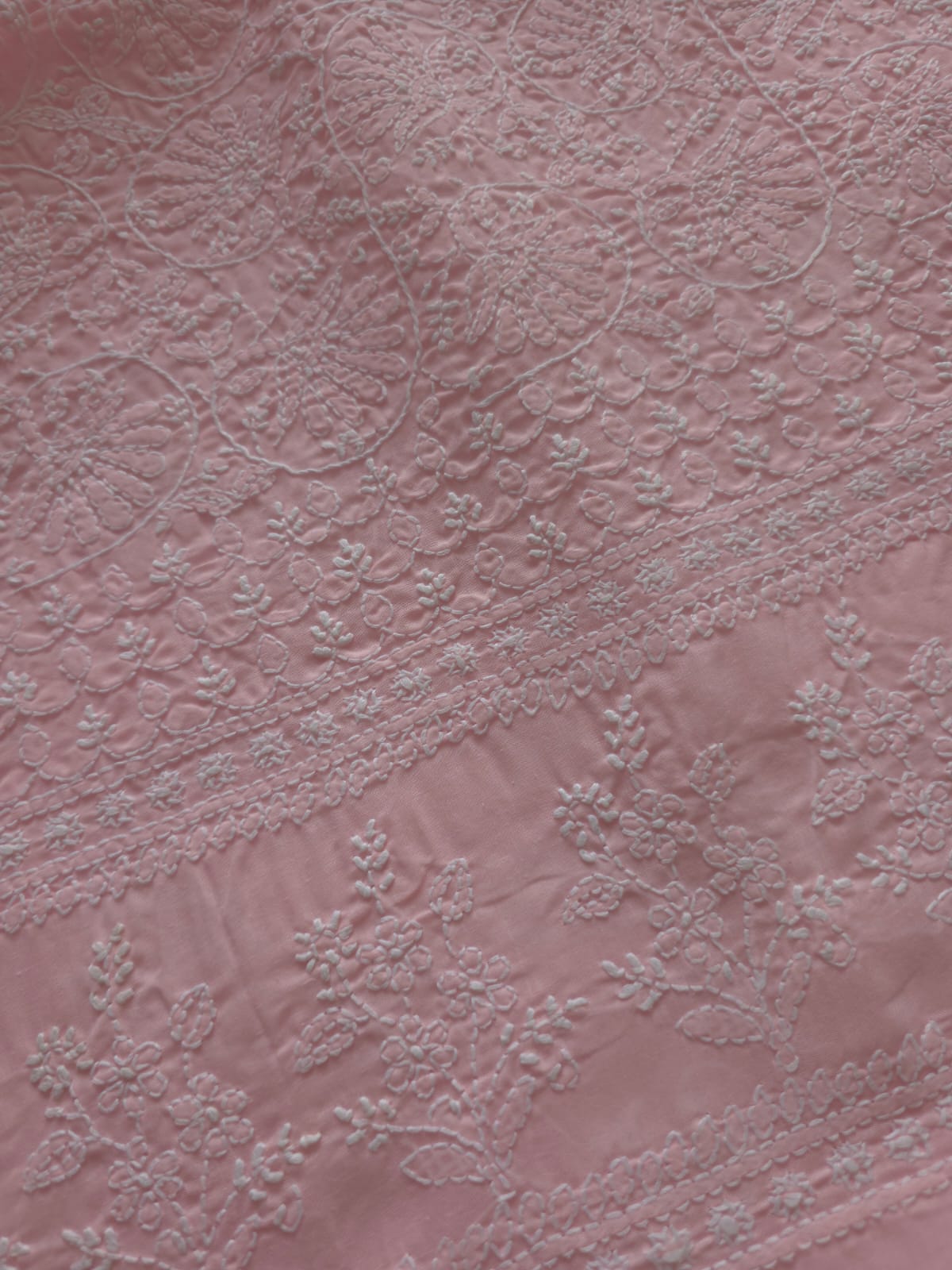 Baby Pink cotton fine chikankari kurta fabric