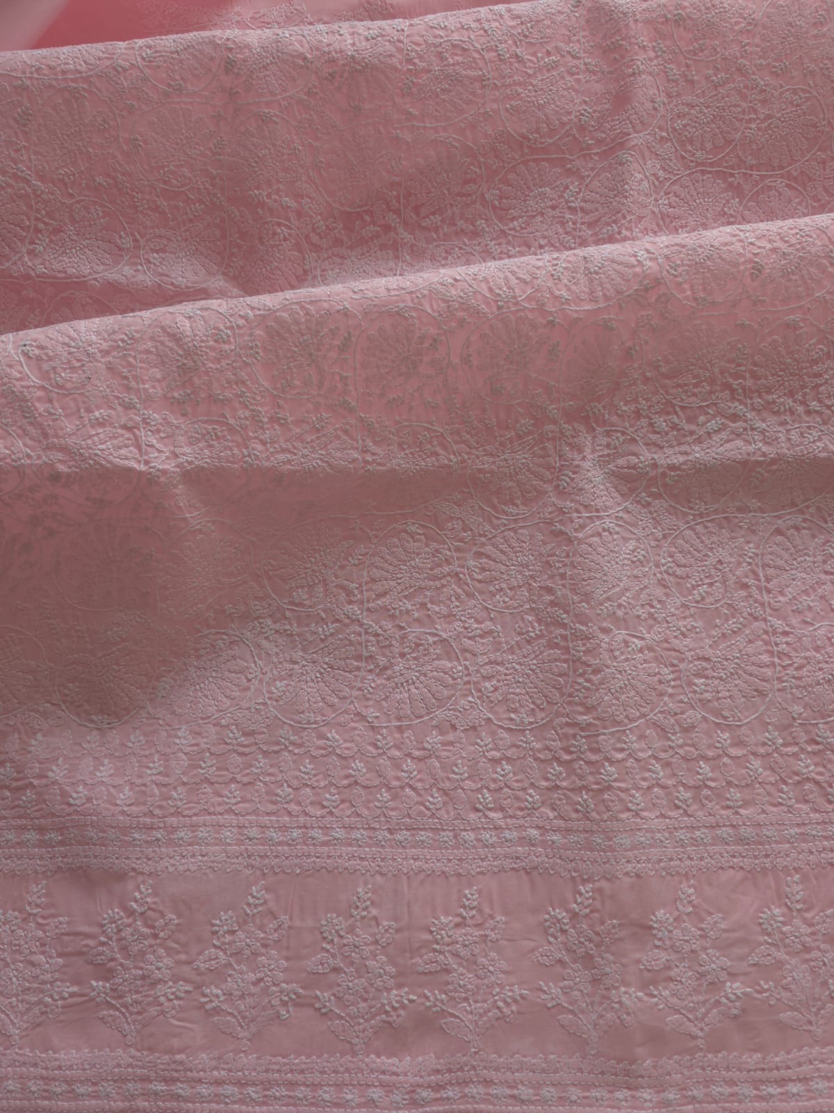 Baby Pink cotton fine chikankari kurta fabric