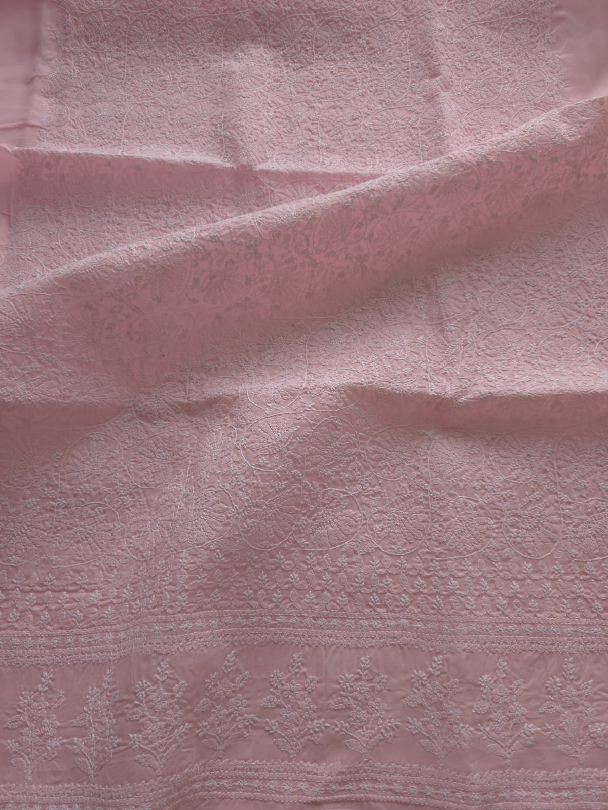 Baby Pink cotton fine chikankari kurta fabric