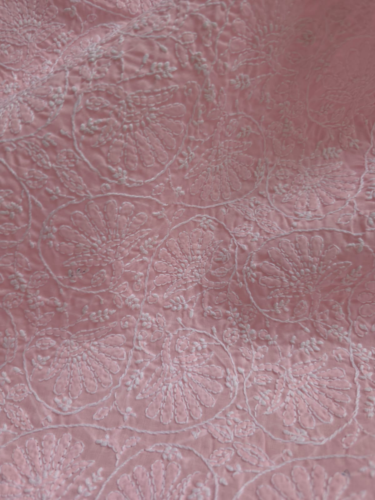 Baby Pink cotton fine chikankari kurta fabric