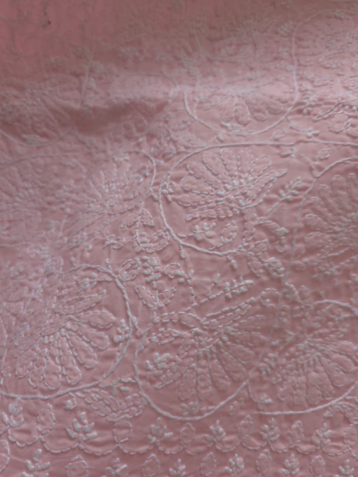 Baby Pink cotton fine chikankari kurta fabric