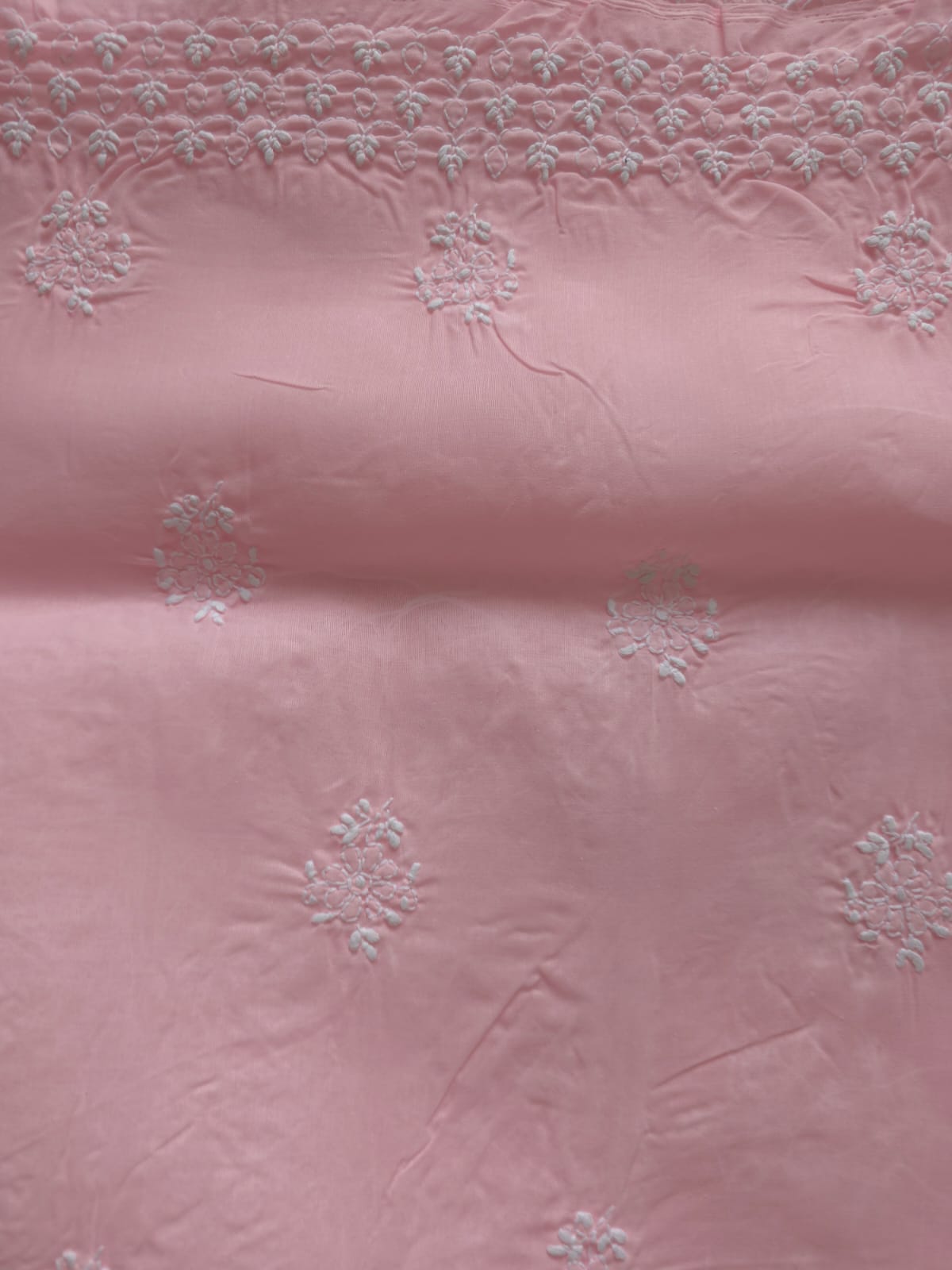 Baby Pink cotton fine chikankari kurta fabric