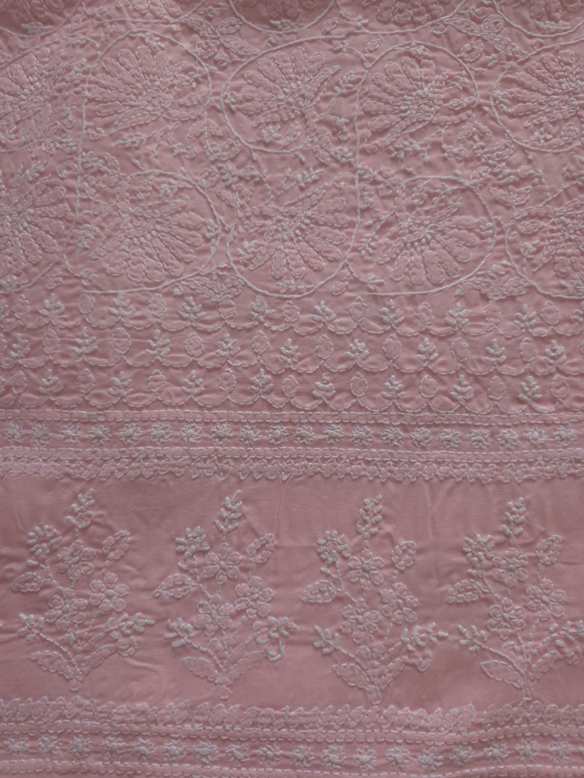 Baby Pink cotton fine chikankari kurta fabric