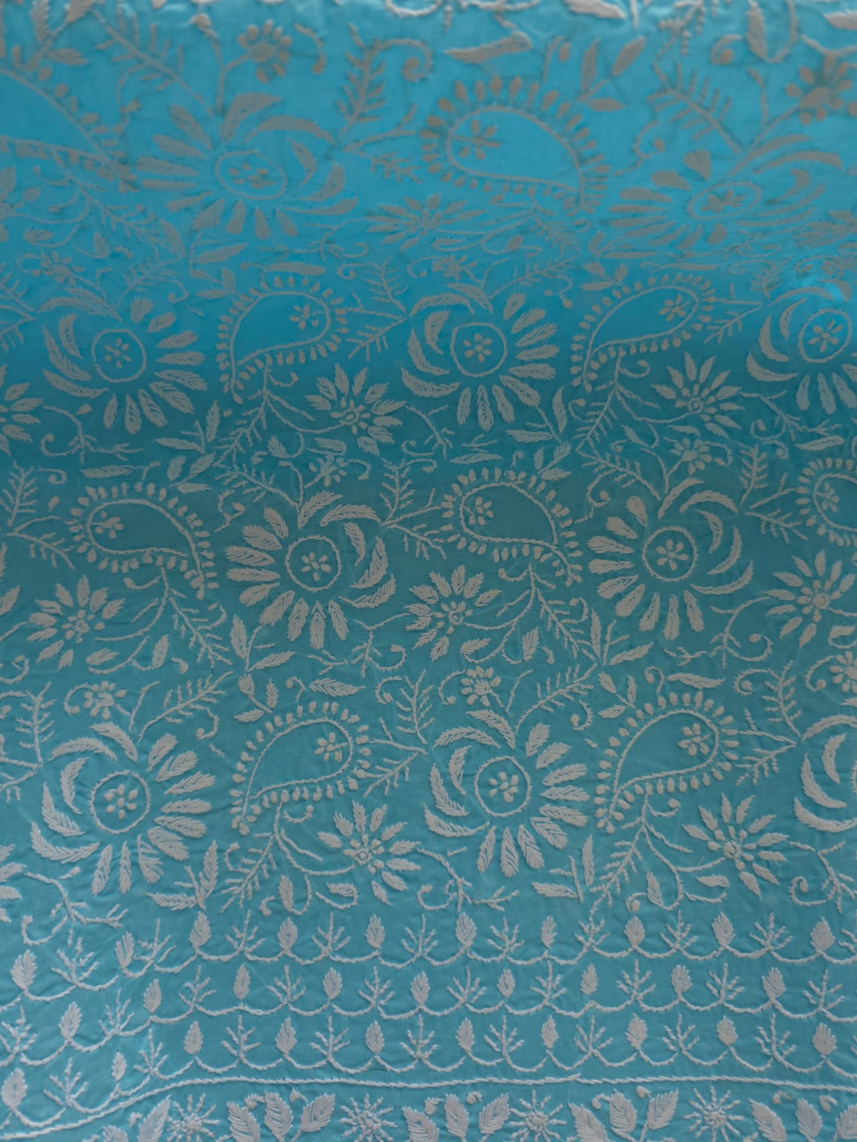 Blue cottton kurta fabric with fine Jaalwork