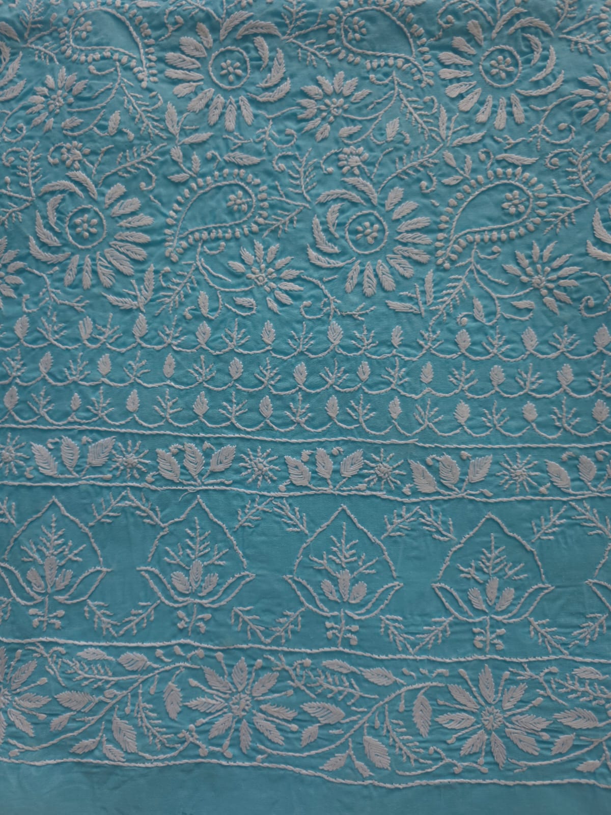 Blue cottton kurta fabric with fine Jaalwork